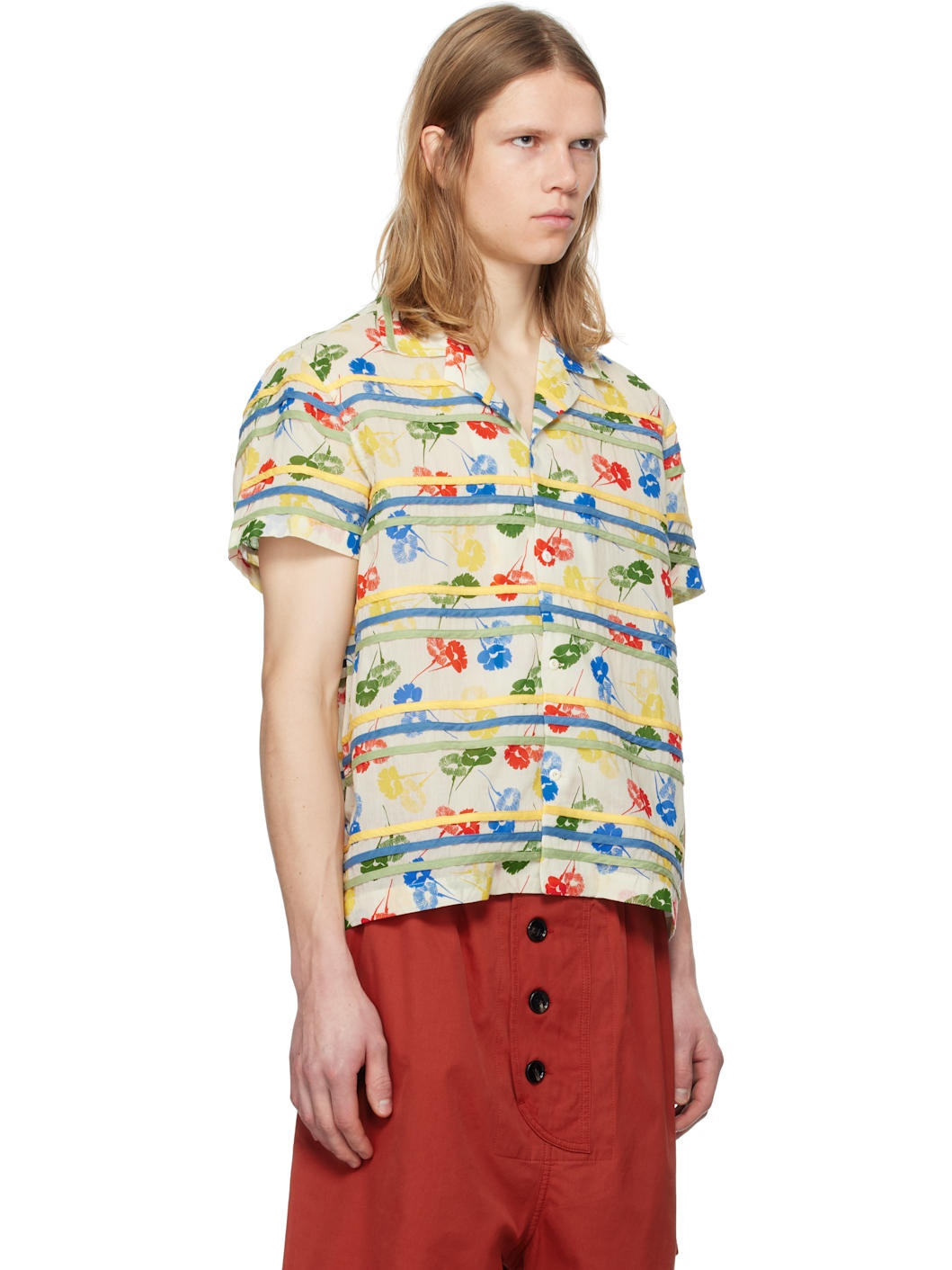 Multicolor Flower Stamp Short Sleeve Shirt - 2