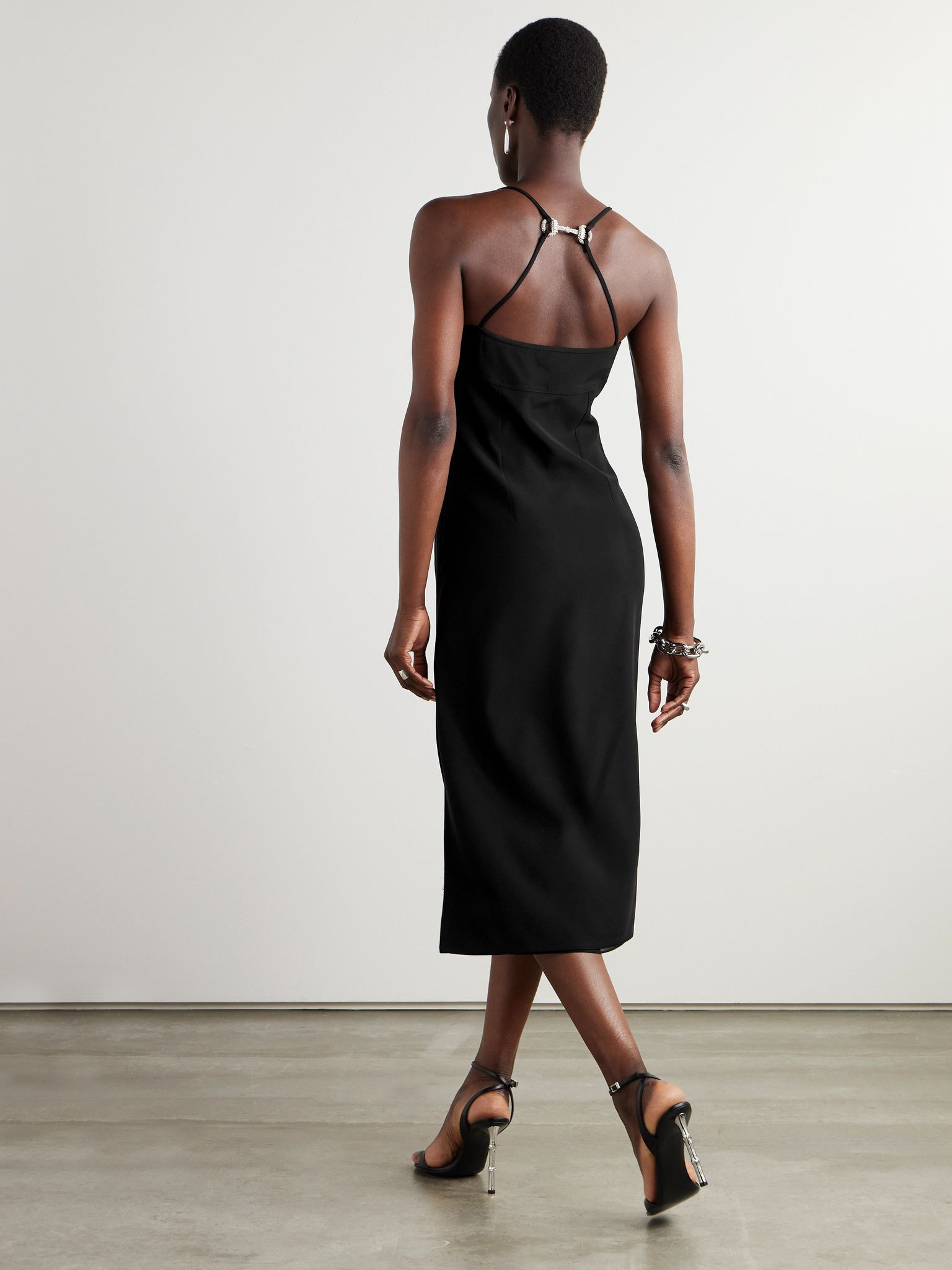 Embellished crepe midi dress Black - 2