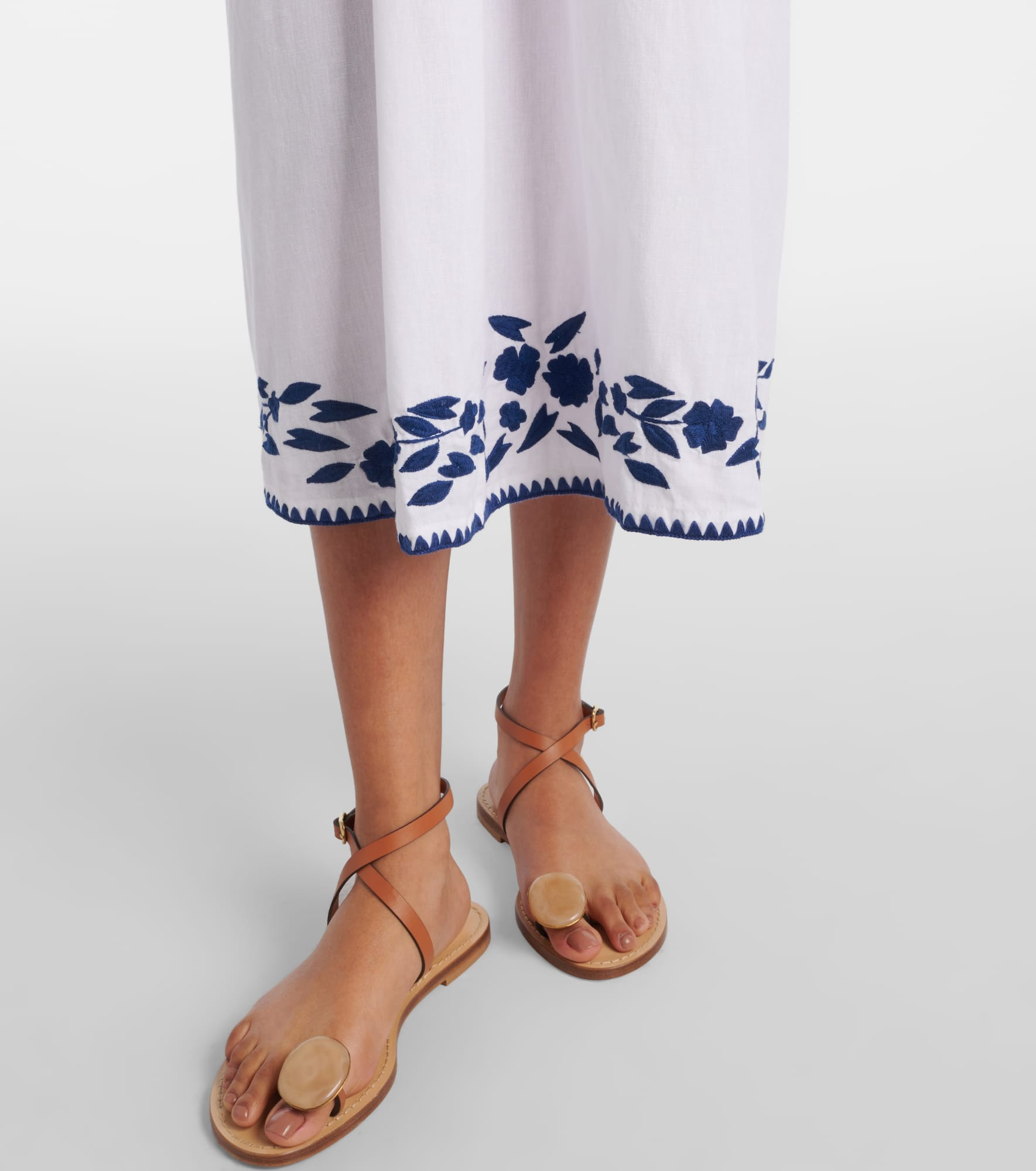 Embroidered cotton and linen midi dress - 5