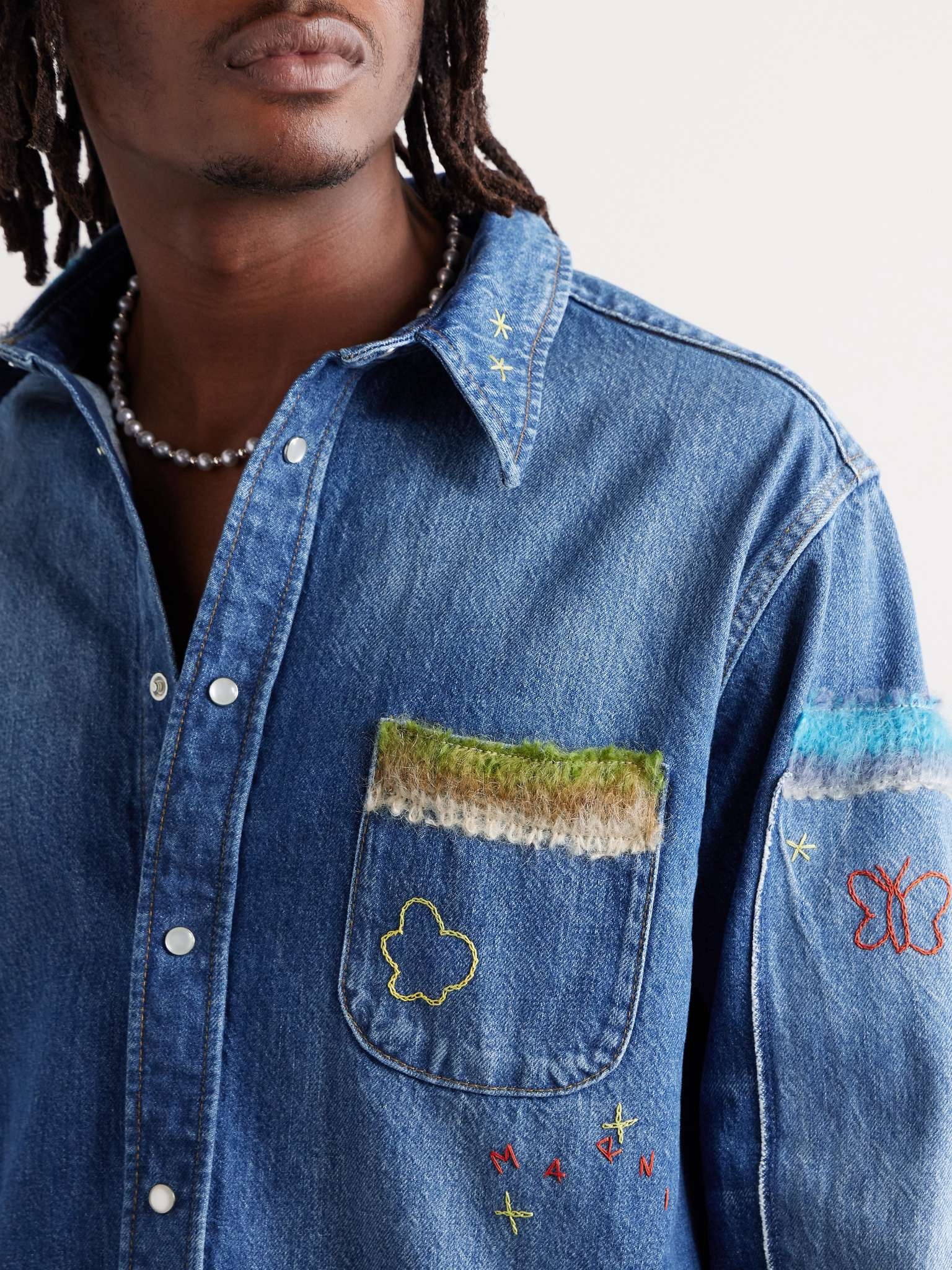 Embroidered Appliquéd Denim Shirt Jacket - 6