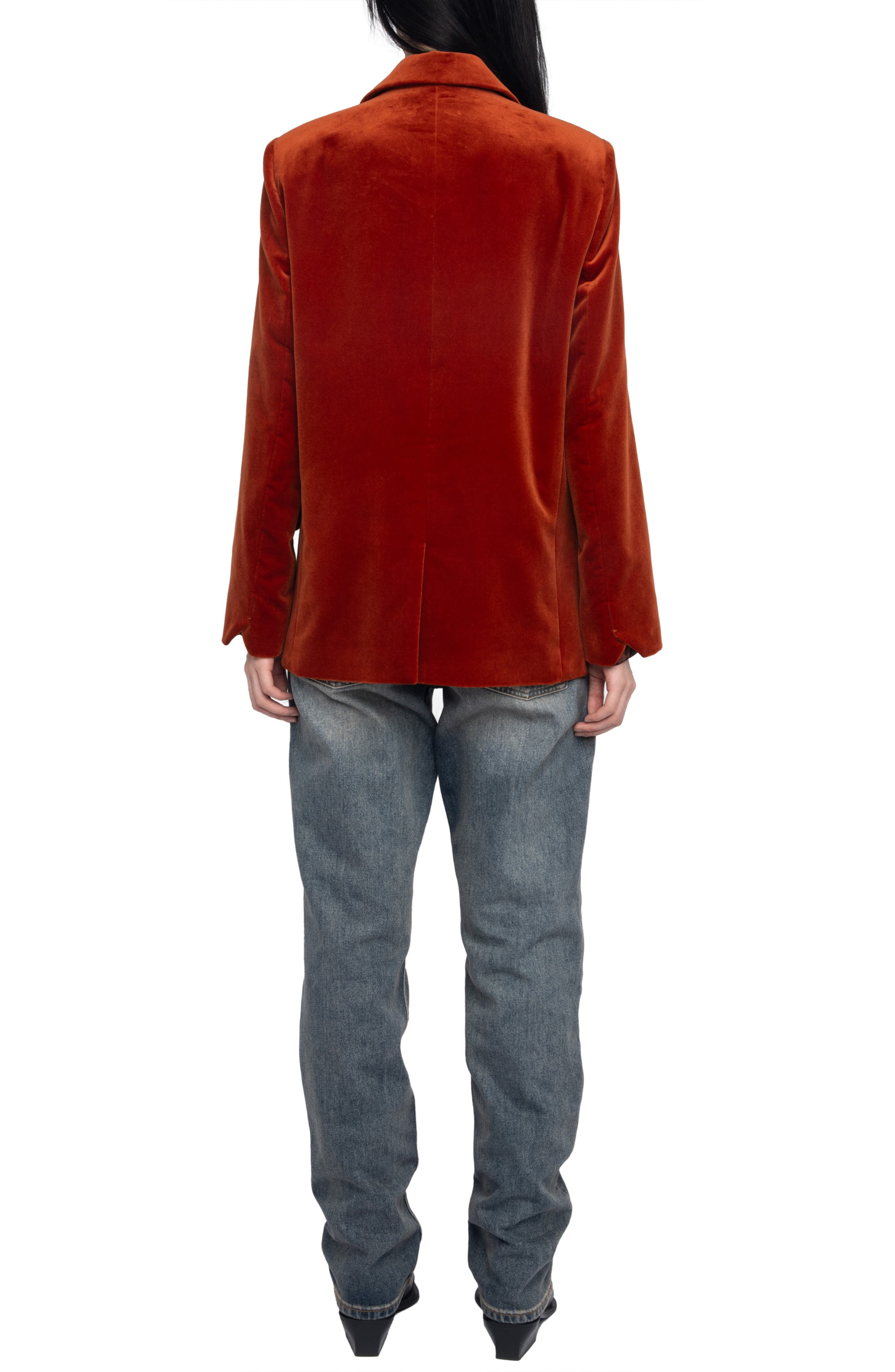 Zadig & Voltaire Vaska Double Breasted Velvet Blazer in Burn at Nordstrom - 6