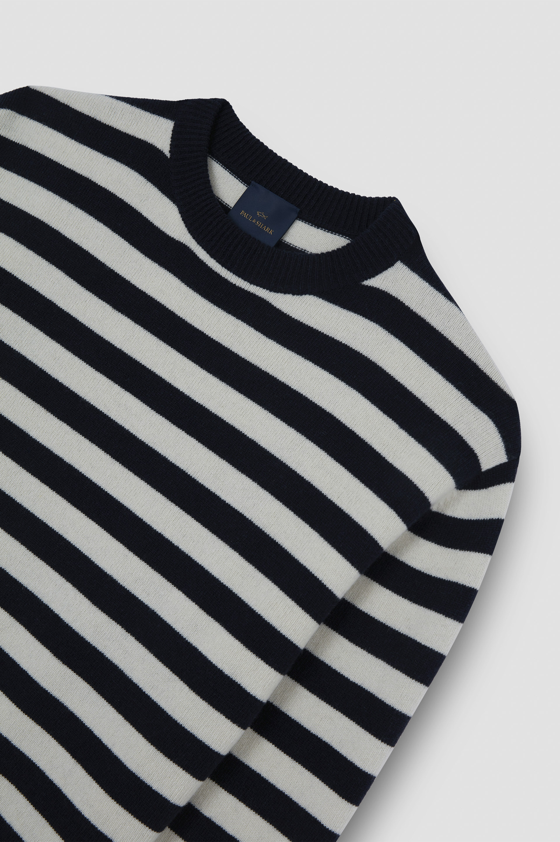 CREW NECK SWEATER IN RE-WOOL WITH STRIPED PATTERN - 5