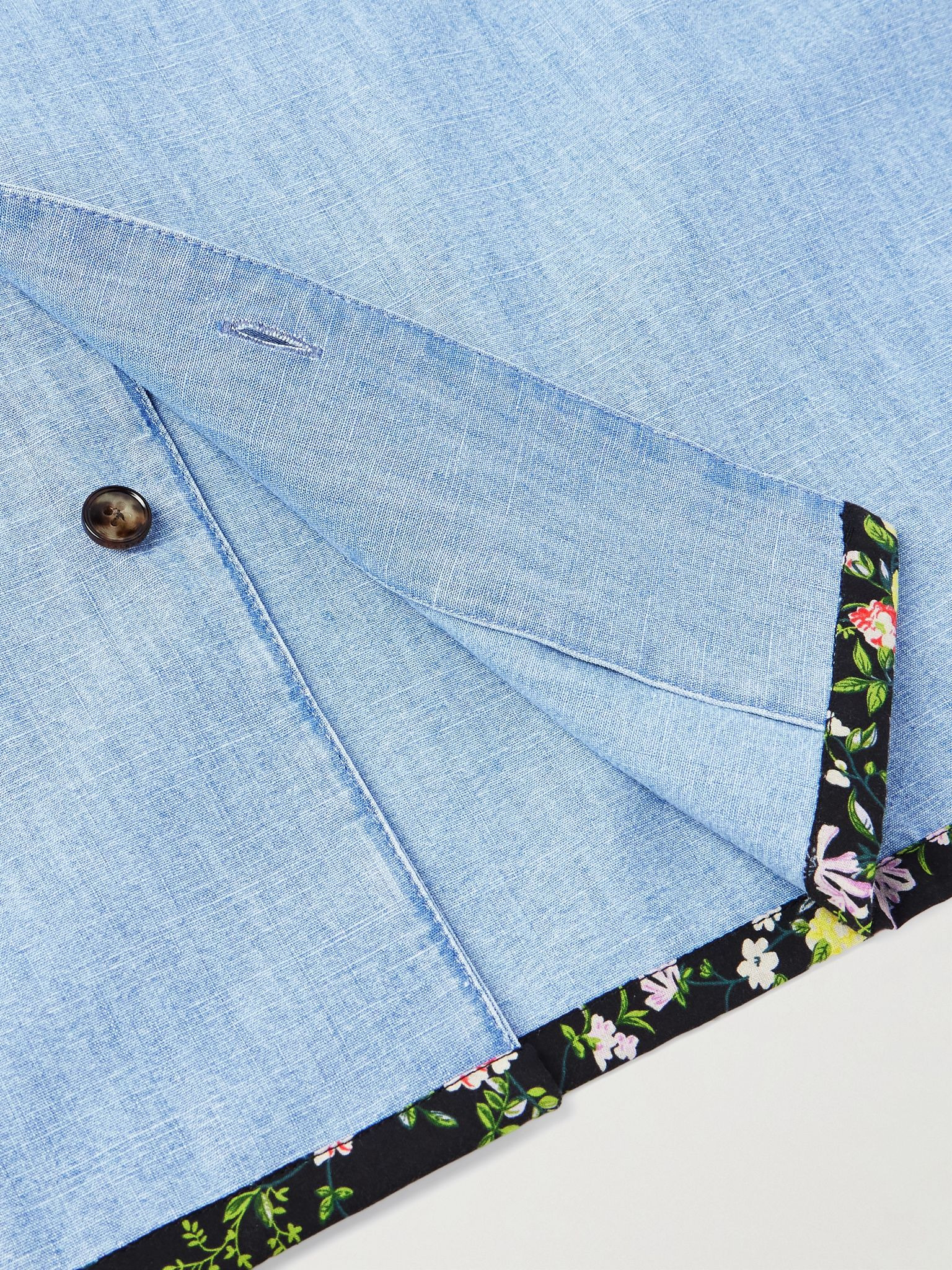 Camp-Collar Floral-Trimmed Denim Shirt Blue - 4