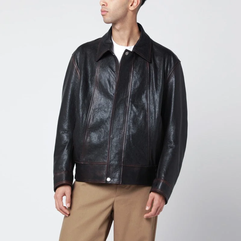 Golden Goose Burgundy Bomber Jacket In Nappa Leather Men - 1