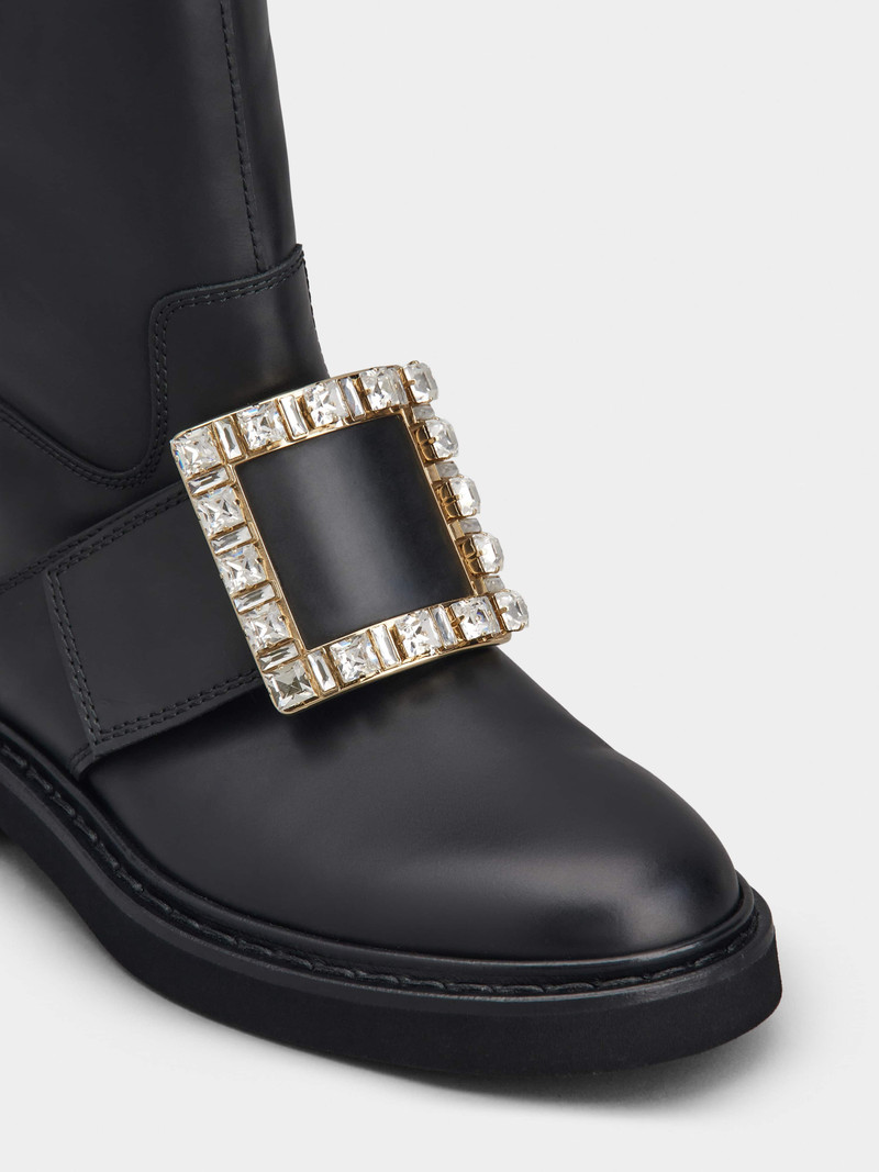 Viv' Rangers Strass Buckle Biker Boots in Leather 3