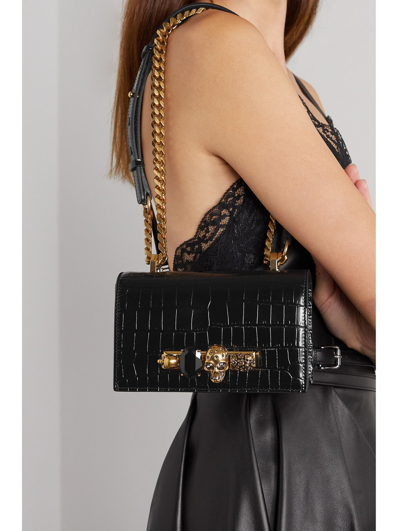 Alexander McQueen Jewelled Satchel Mini Embellished Croc-effect Leather Shoulder Bag outlook