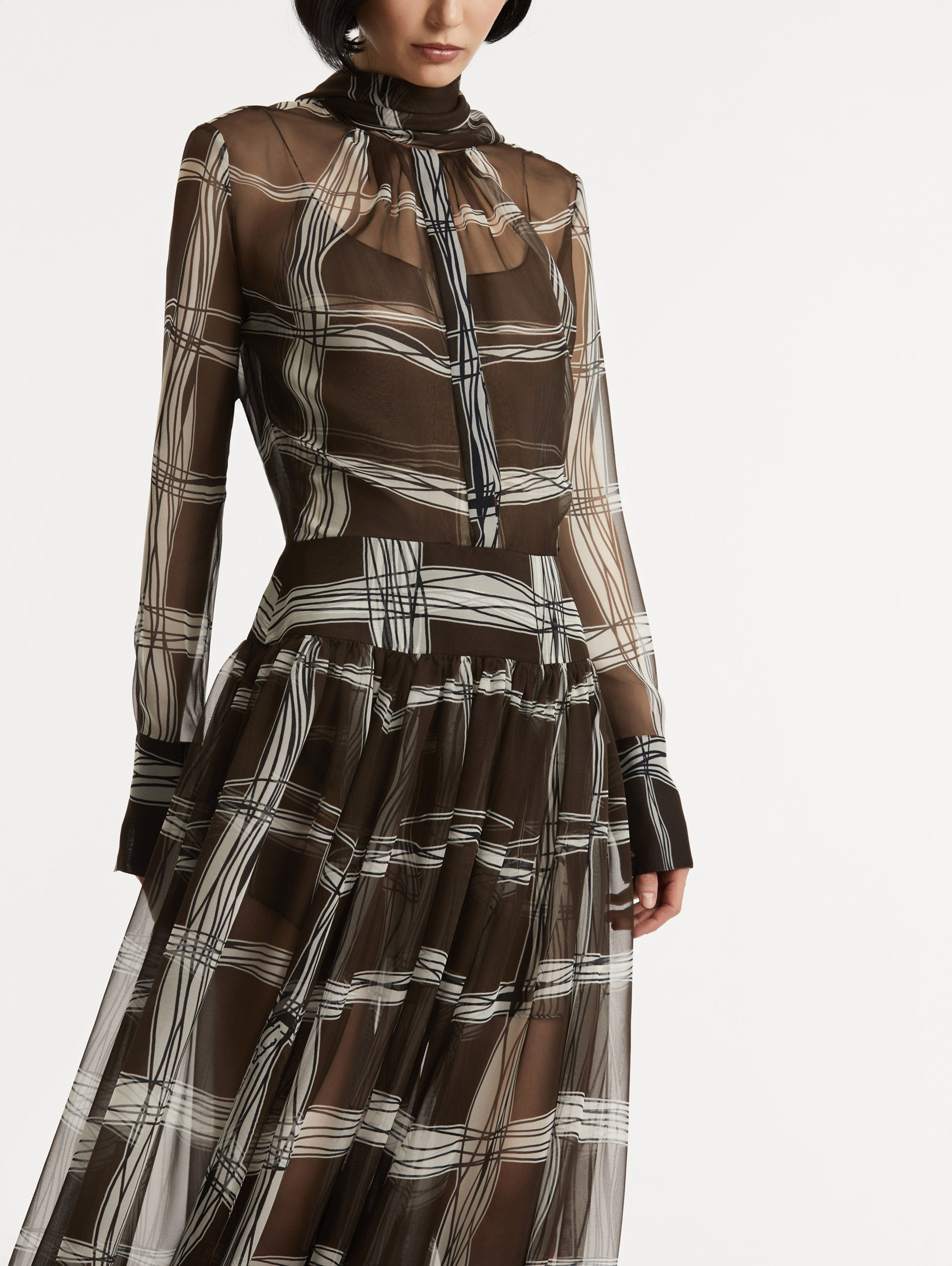 WAVY PLAID SILK CHIFFON DRESS - 5