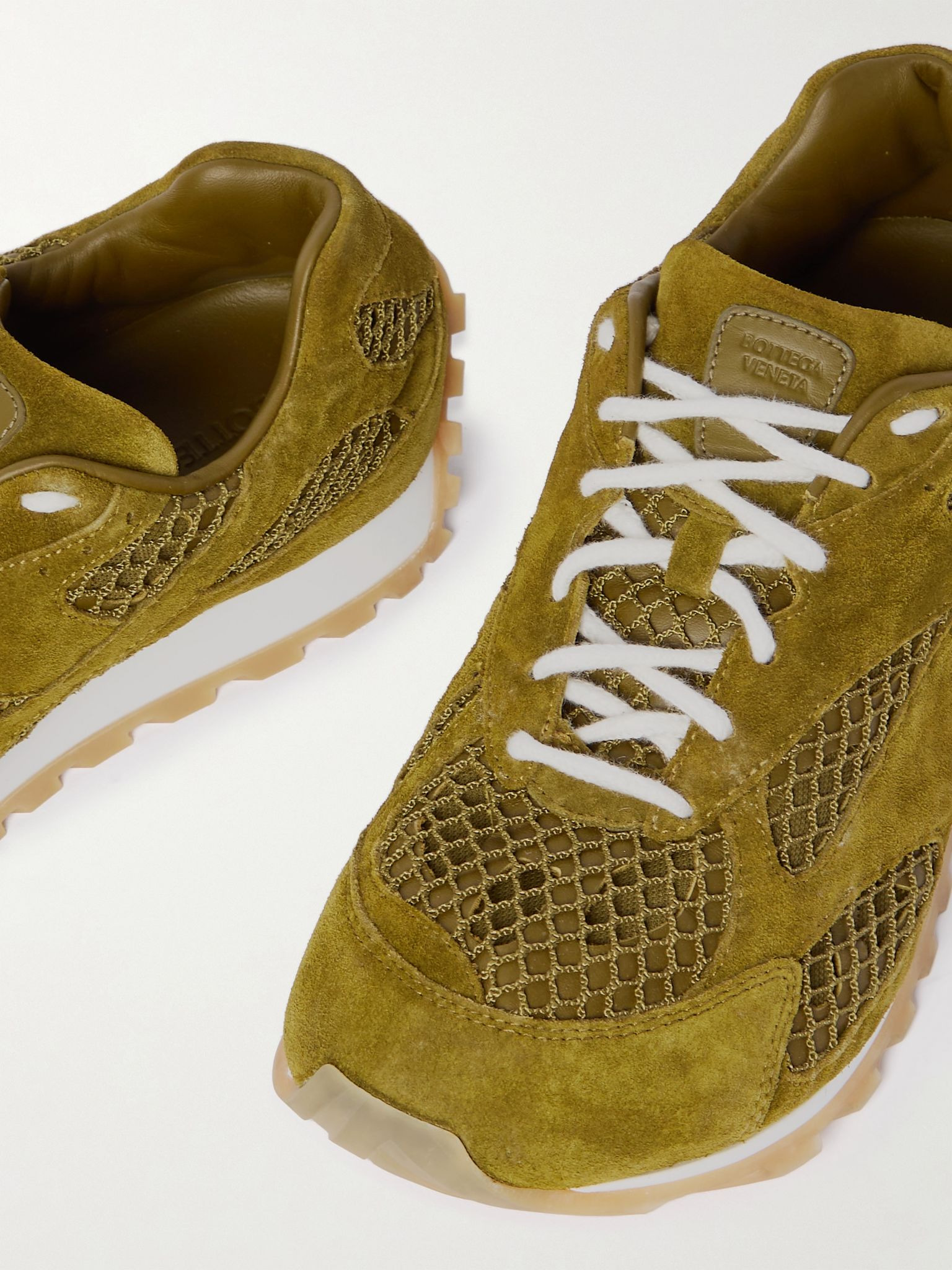 Orbit suede, leather, mesh and fishnet sneakers Green - 4