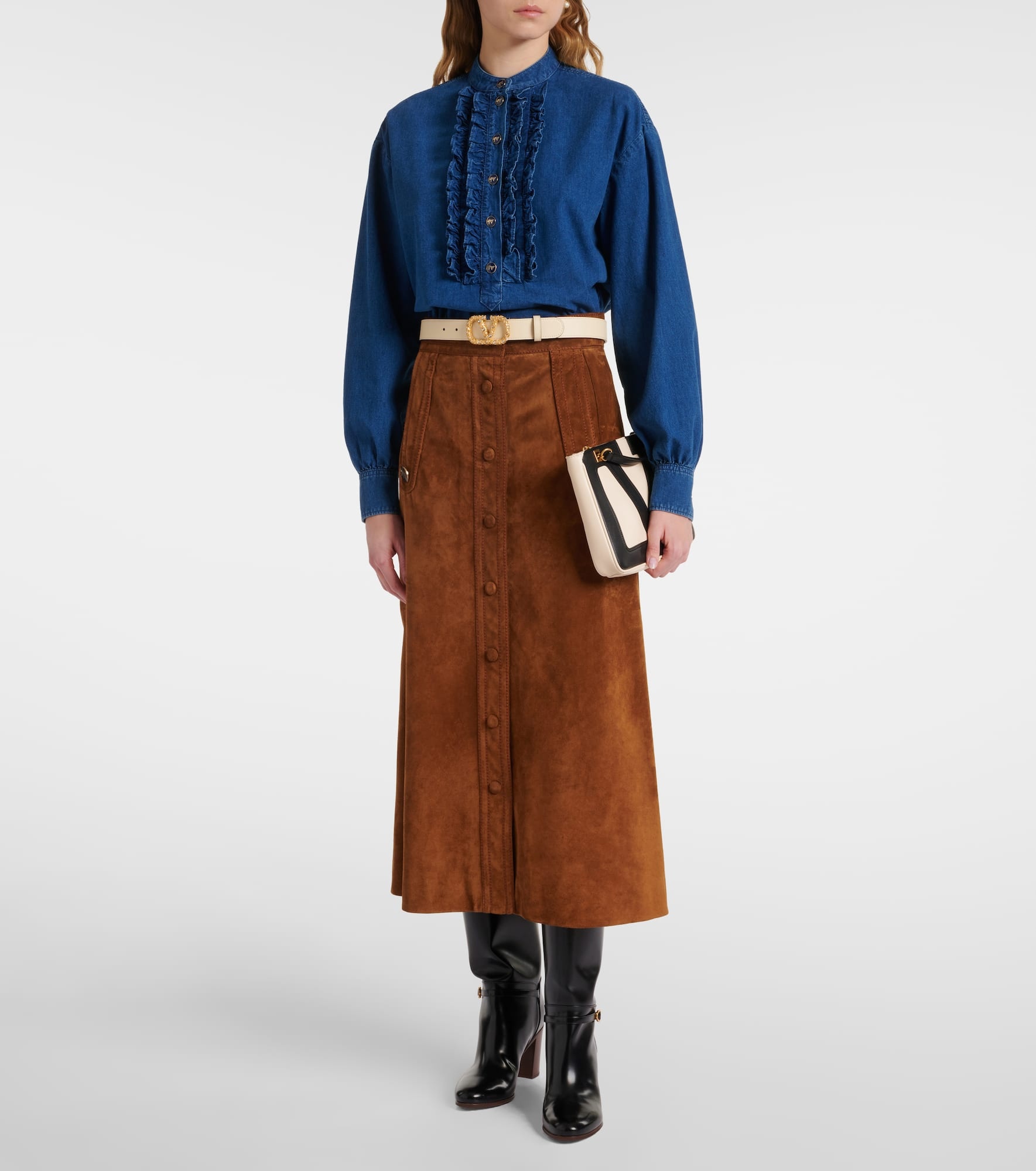 Ruffled denim blouse - 2