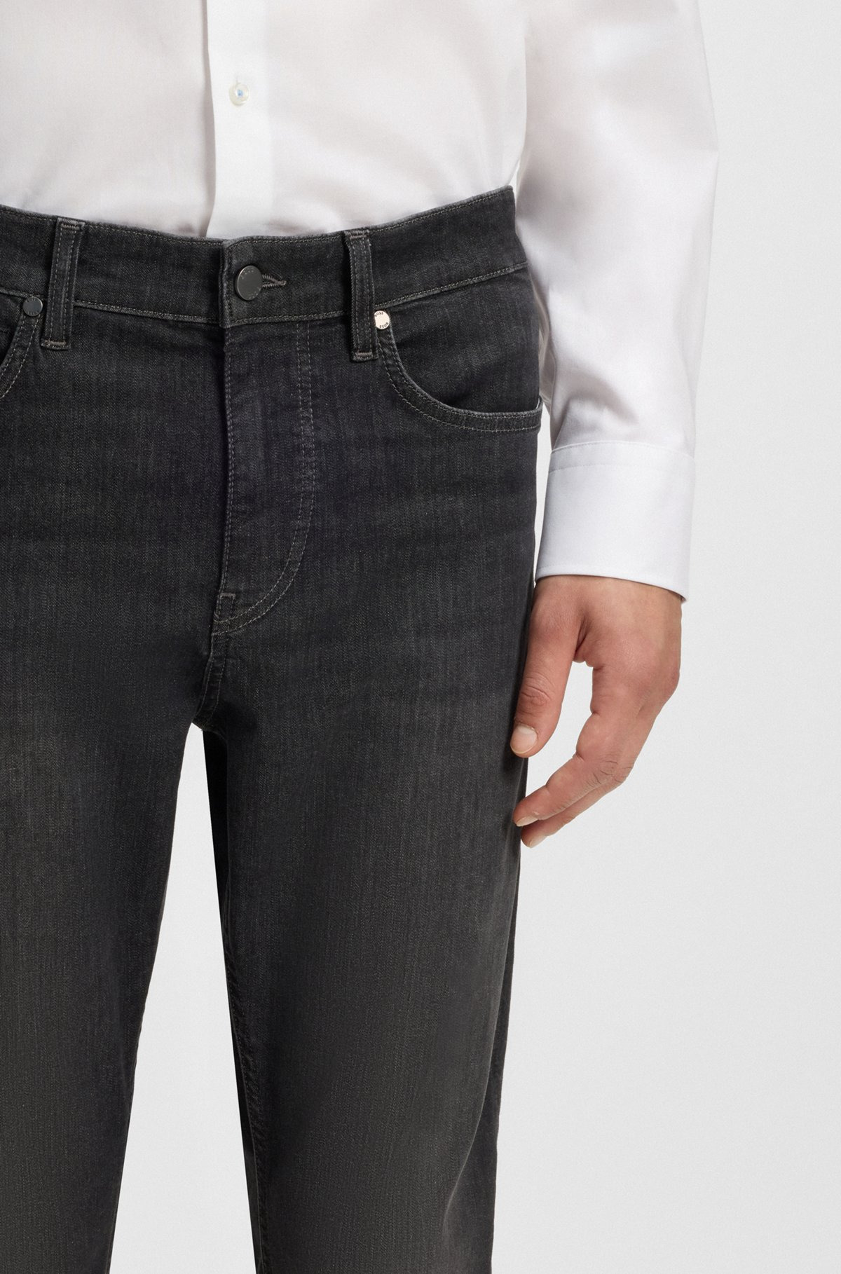 SLIM-FIT JEANS IN BLACK STRETCH DENIM - 5