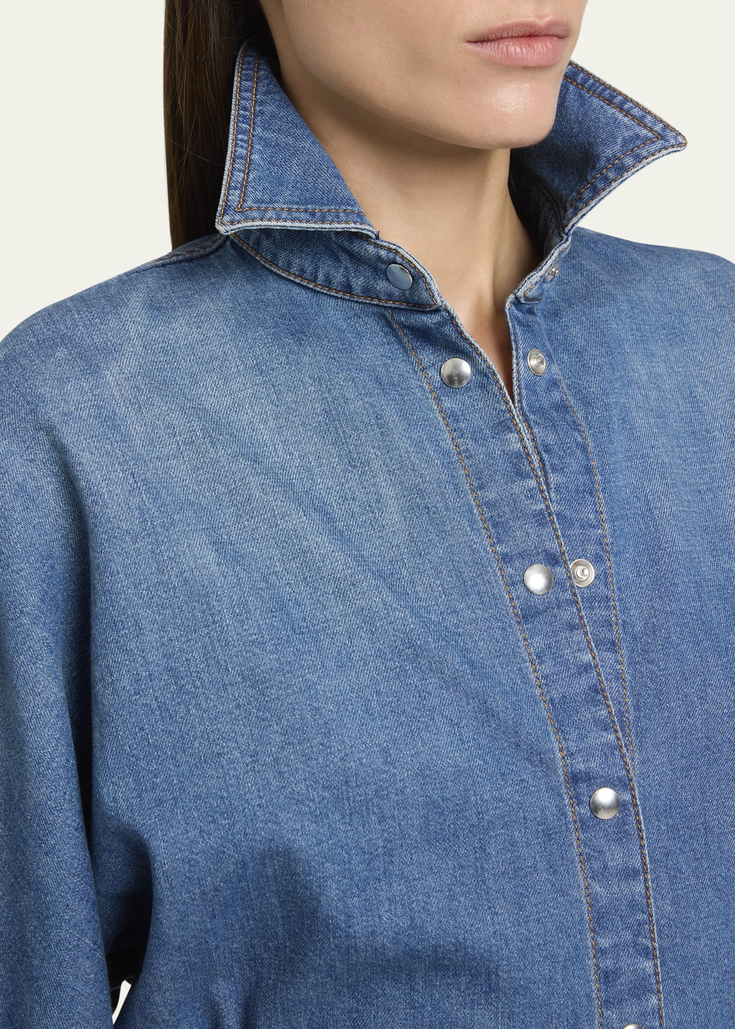 Seamed Button-Down Denim Top - 5