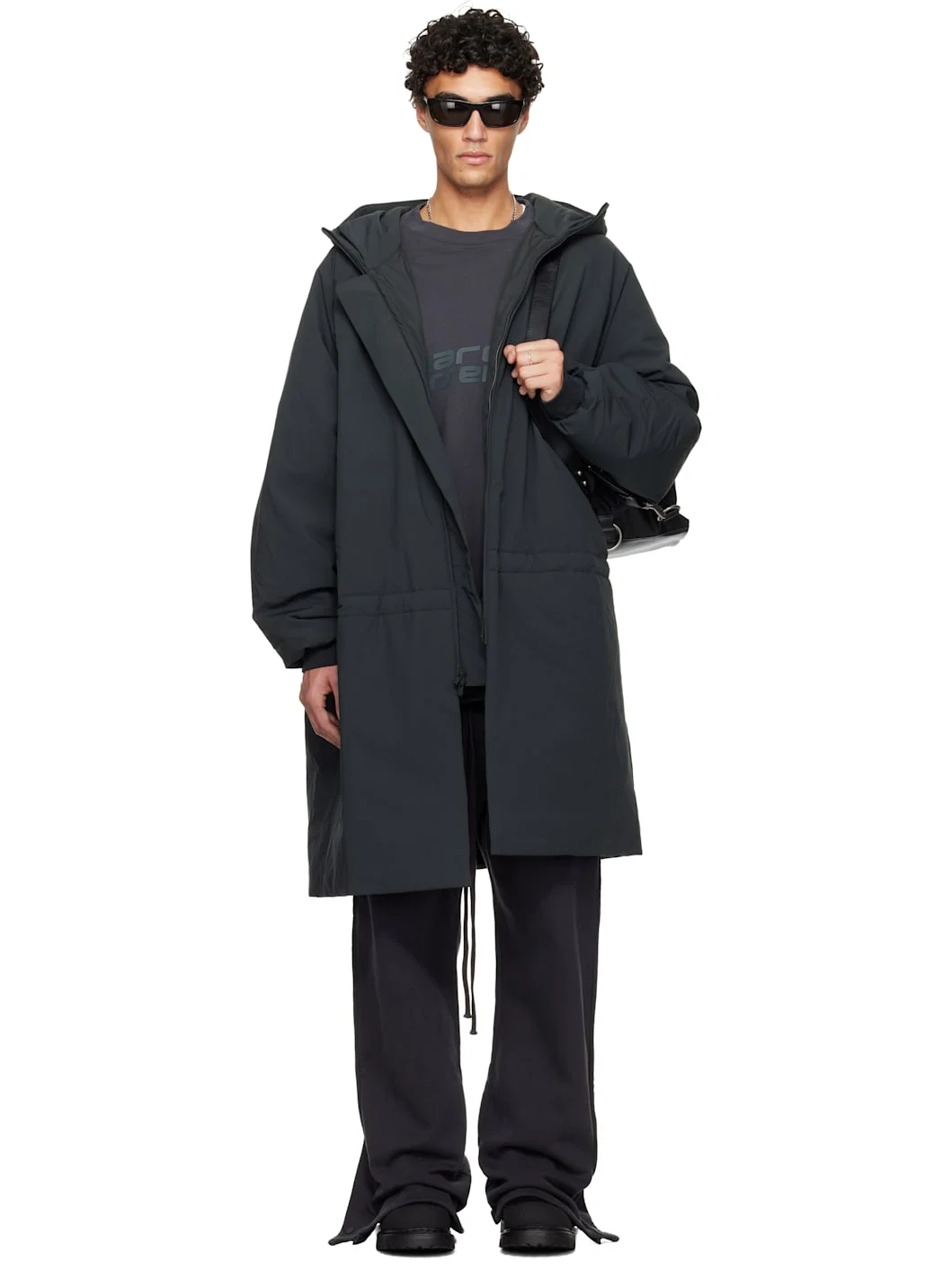 Gray Holiday Tech Nylon Hooded Parka - 1