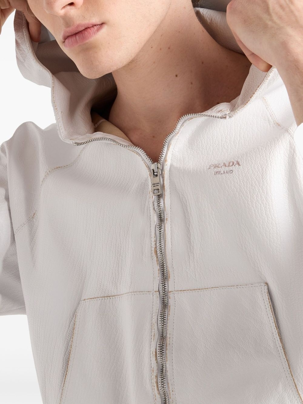 leather zip-up hoodie - 5