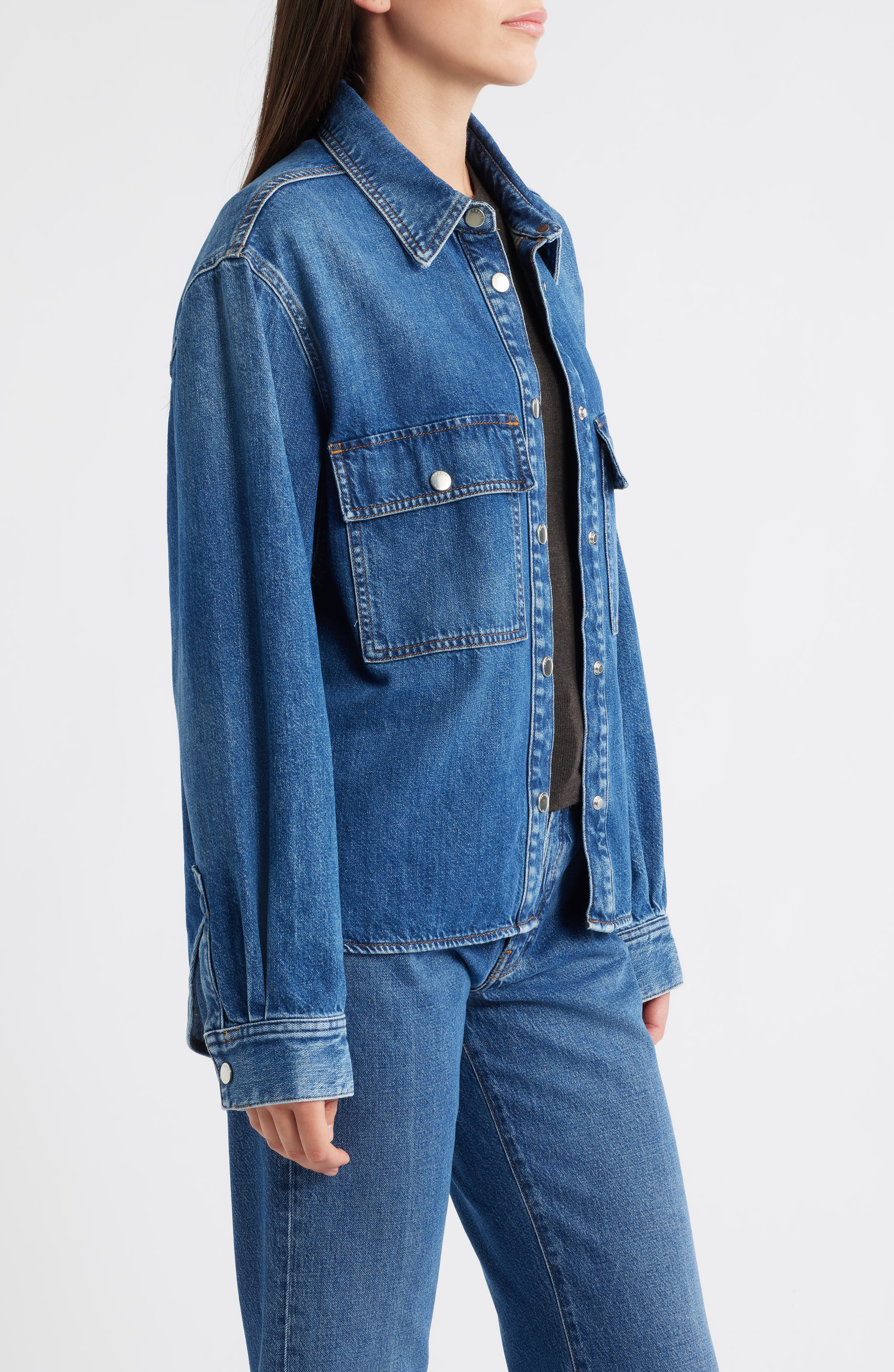 FRAME High Low Denim Shirt in Wander at Nordstrom - 3