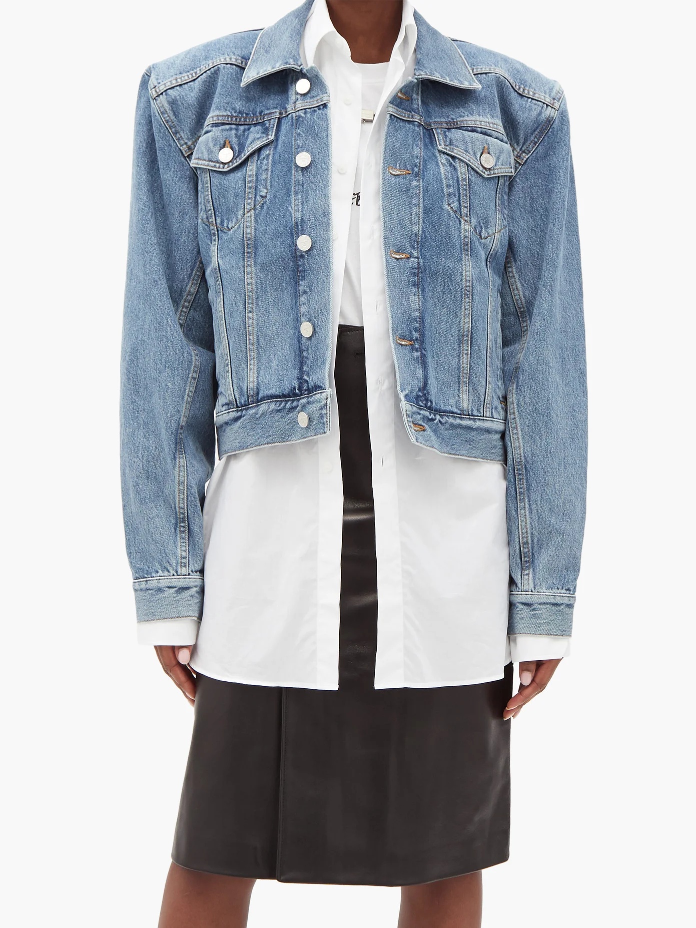 Padded-shoulder logo-collar denim jacket - 6