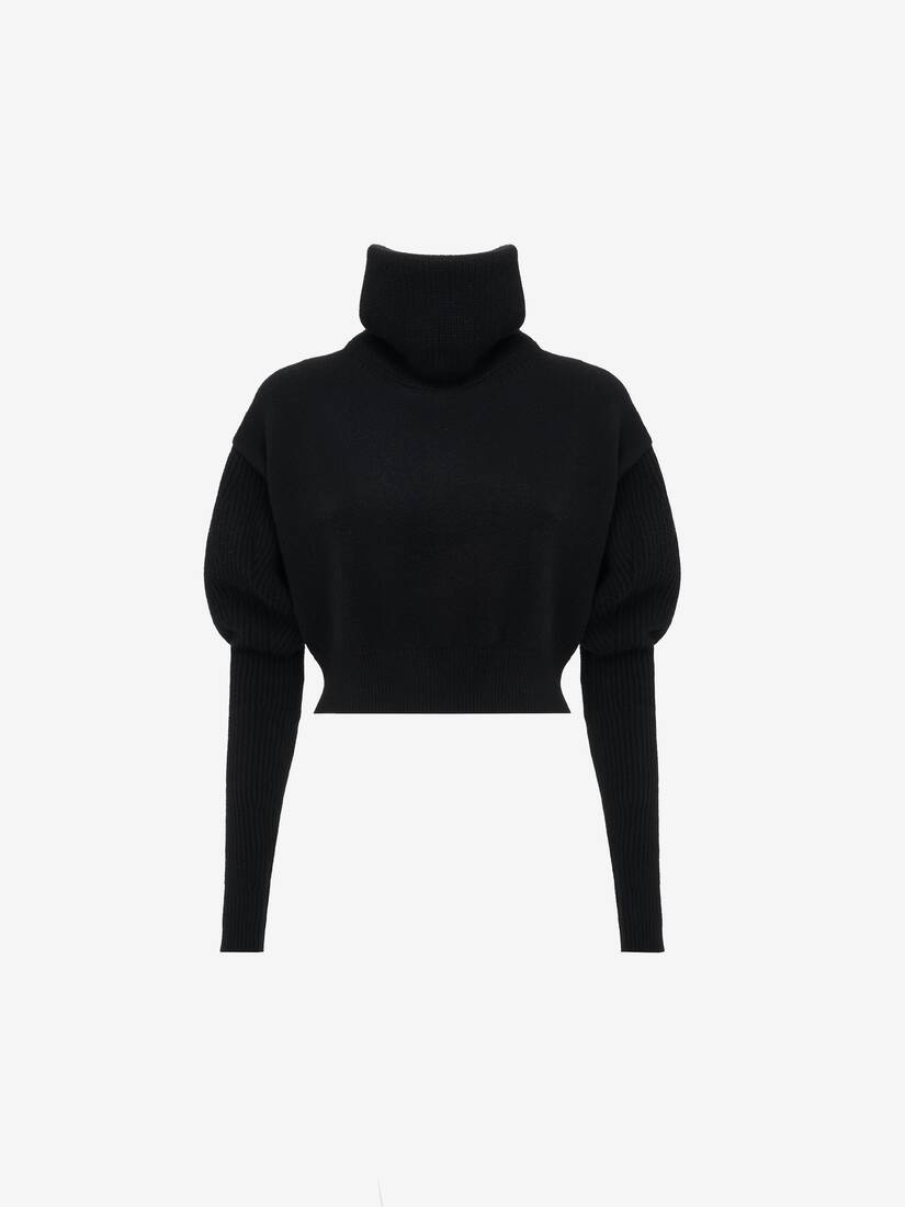 Women's Funnel Neck Knit Jumper in Black - 1