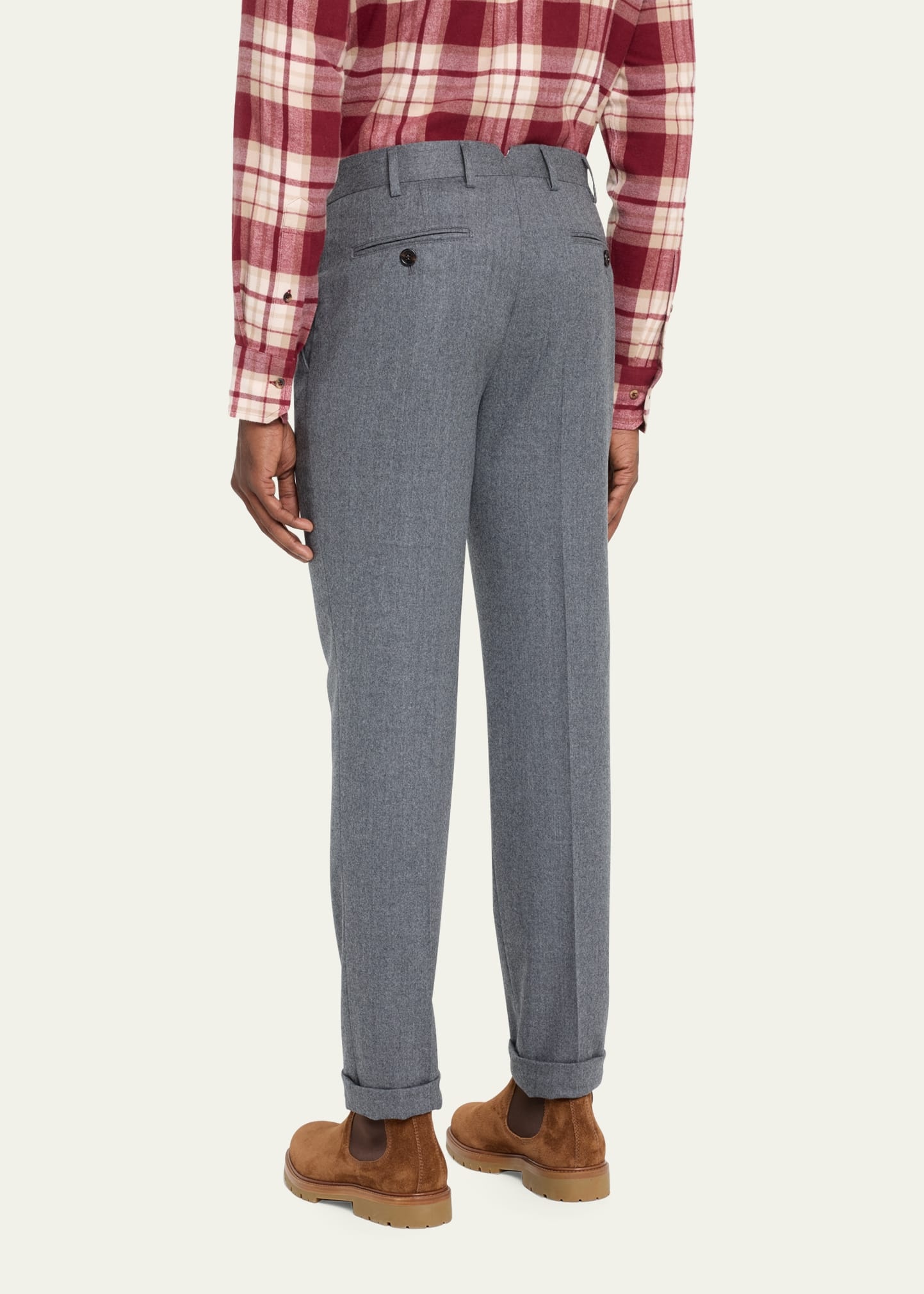 Men's Light Flannel Flat-Front Trousers - 3