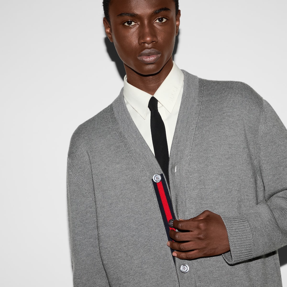 Stitch wool cardigan with Web - 5