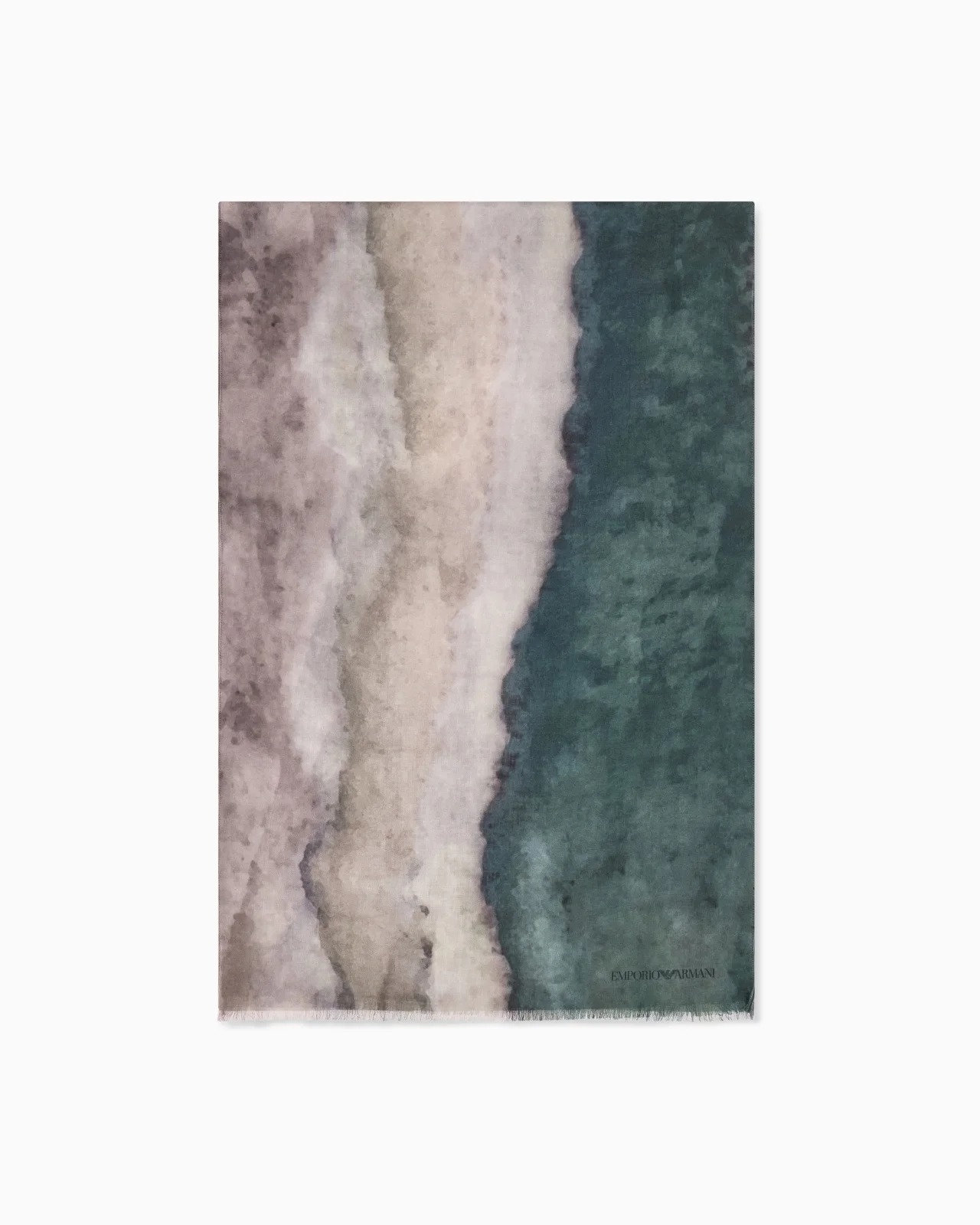 FRINGED VIRGIN WOOL STOLE WITH AN ABSTRACT WATERCOLOR PRINT - 1