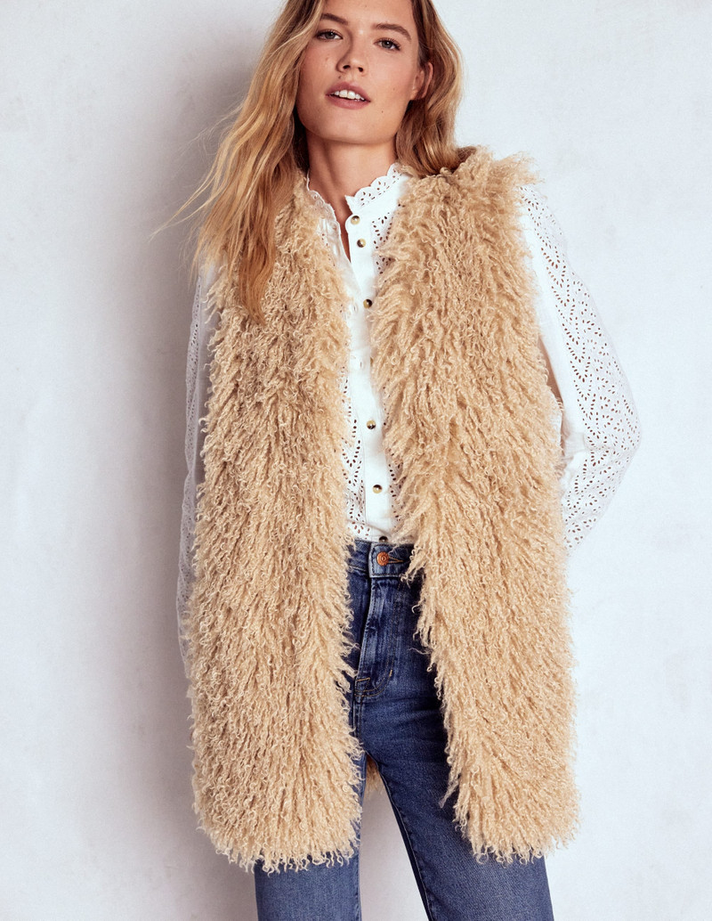 Faux Fur Long Gilet-Sand Dune, Fur 7
