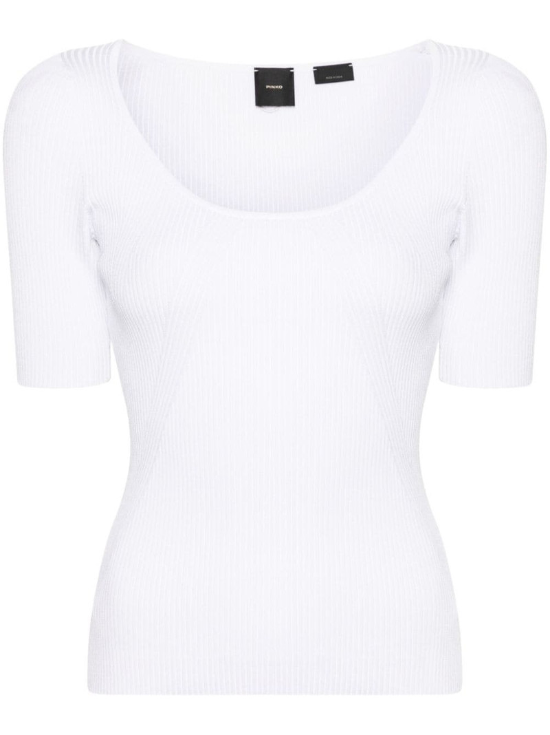 embroidered-logo U-neck T-shirt 1