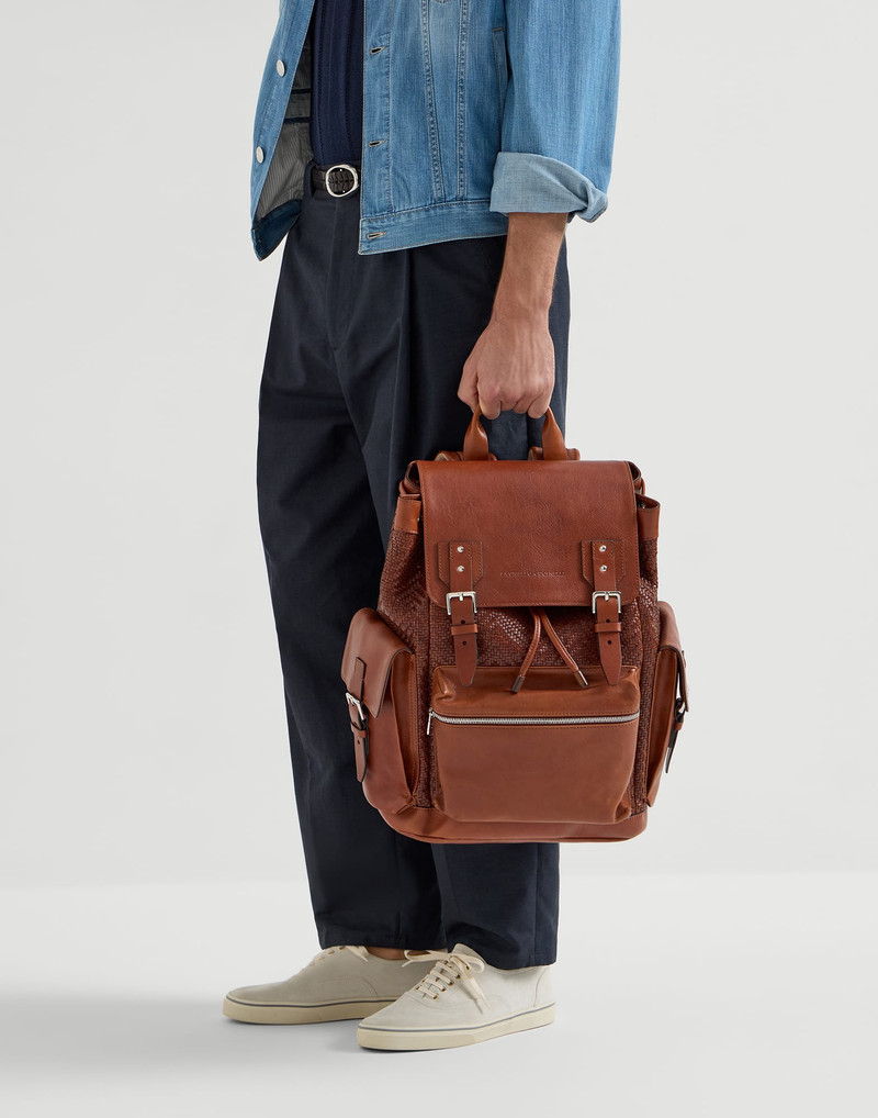 Braided calfskin and cowhide city backpack 4