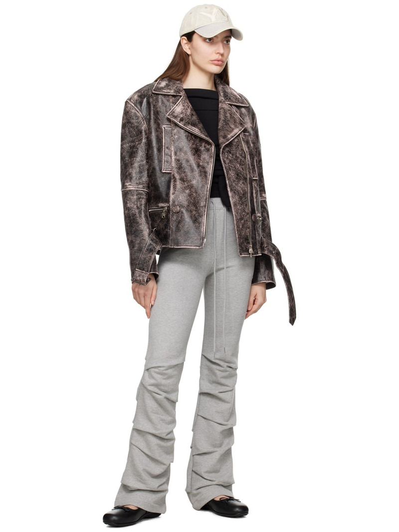 OPEN YY Brown Distressed Leather Jacket outlook