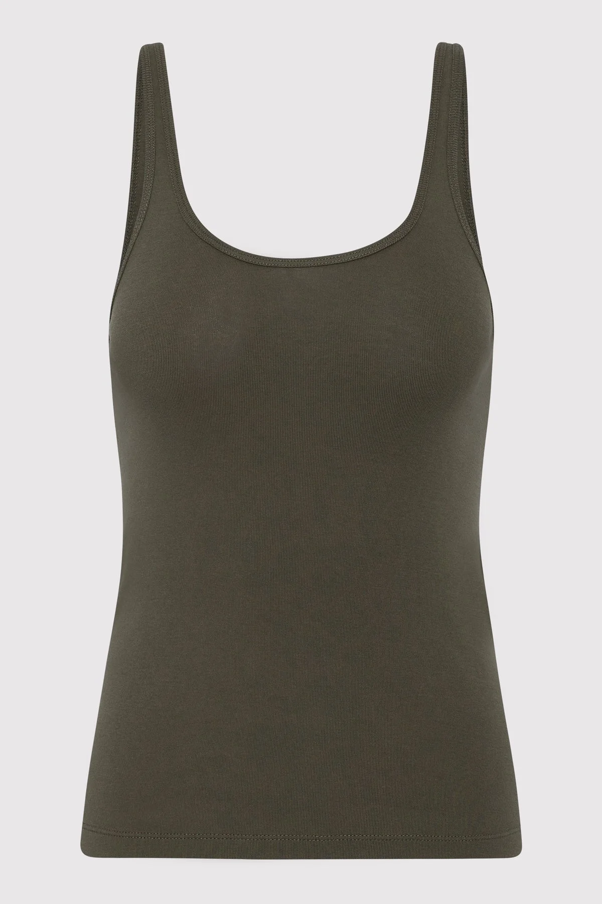 Organic Cotton Slim Scoop Tank - Khaki - 1