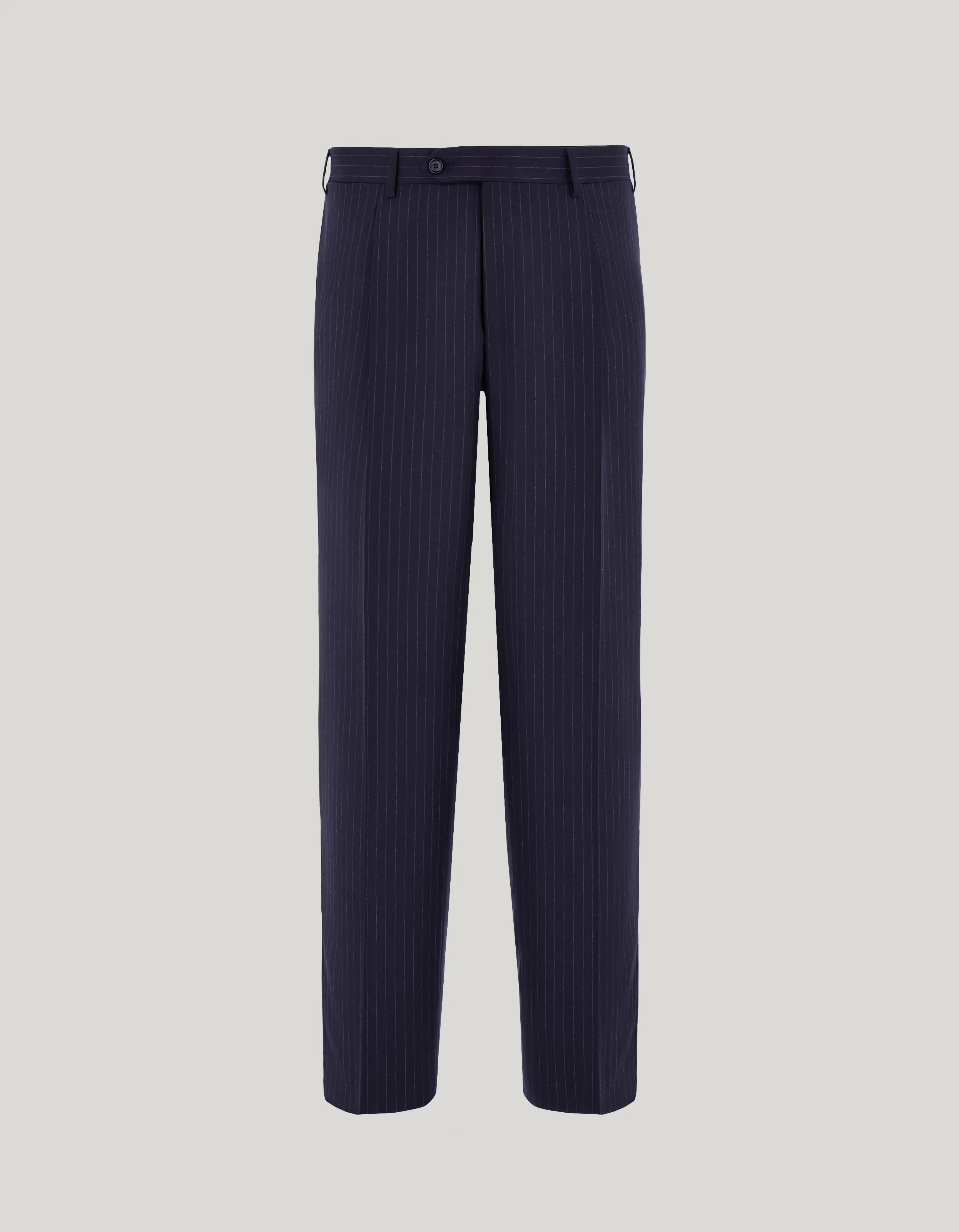 NAVY BLUE PINSTRIPE WOOL REGULAR-FIT PANTS - 1