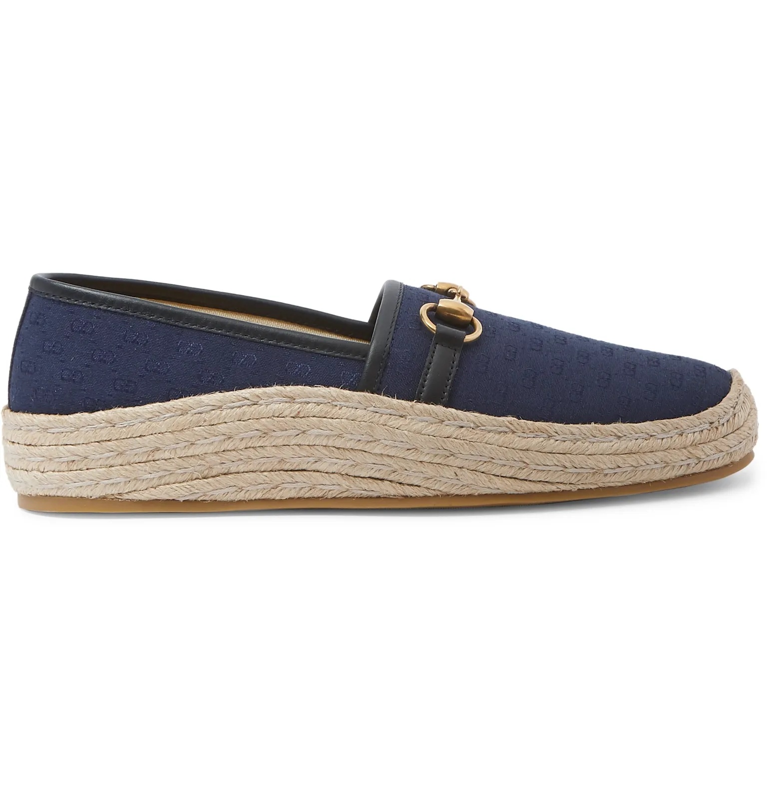 Horsebit Leather-Trimmed Logo-Jacquard Canvas Espadrilles - 1