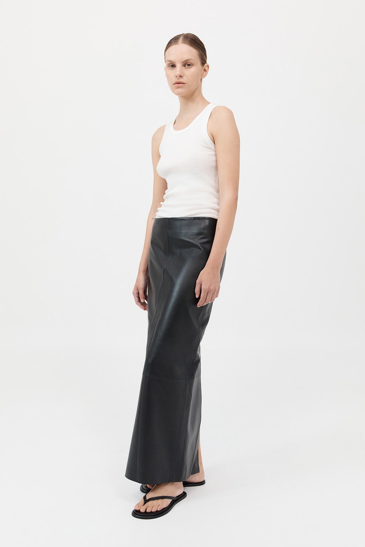 Leather Column Skirt - Black - 3