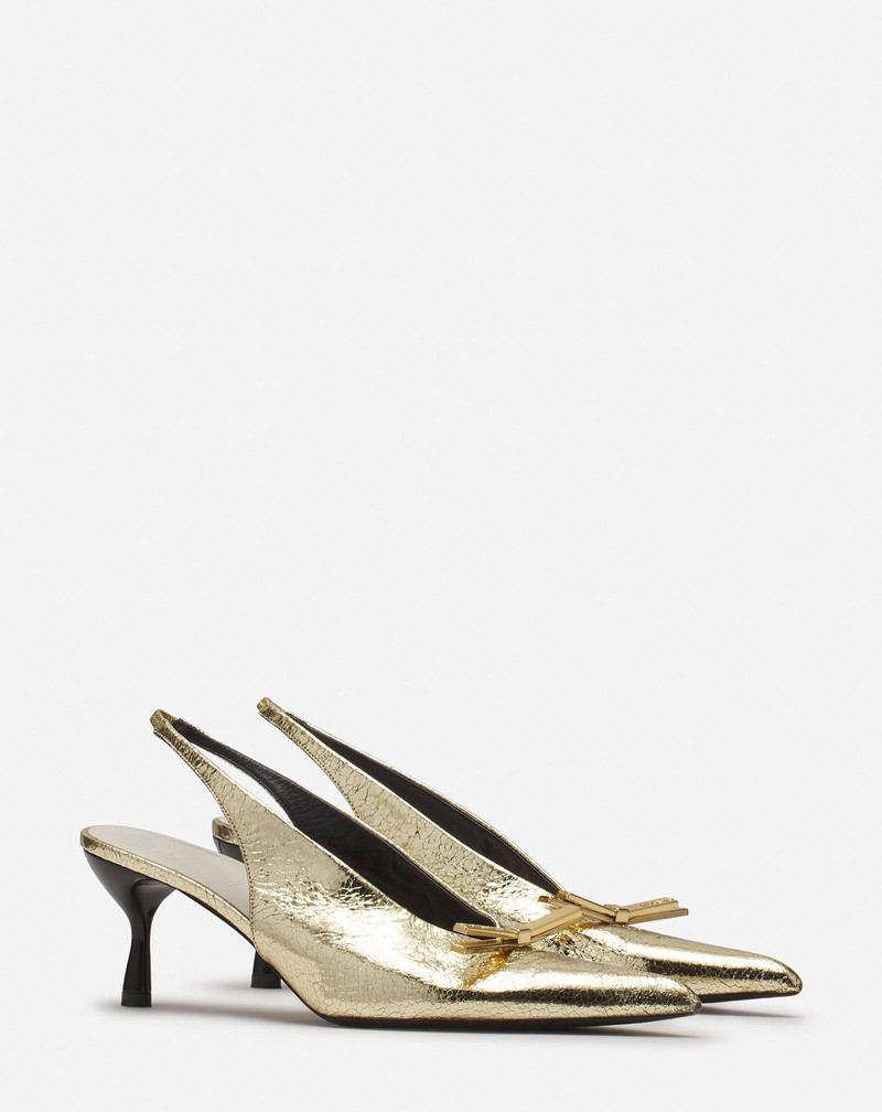 Lanvin LANVIN BOW SLINGBACK PUMPS IN CRACKLED METALLIC LEATHER outlook