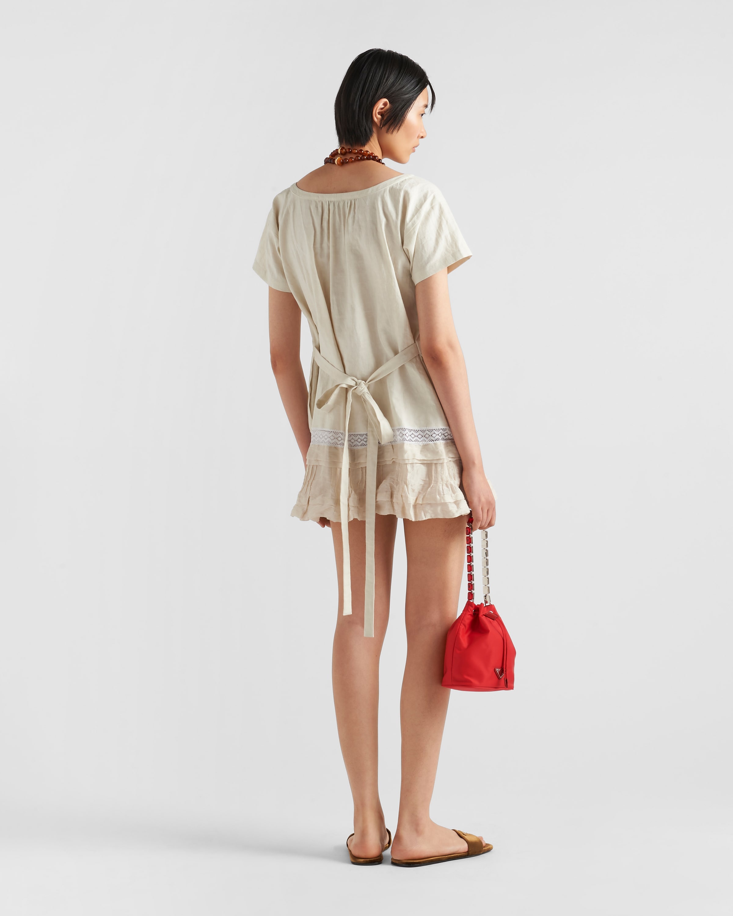 Embroidered antiqued silk and linen mini-dress - 5