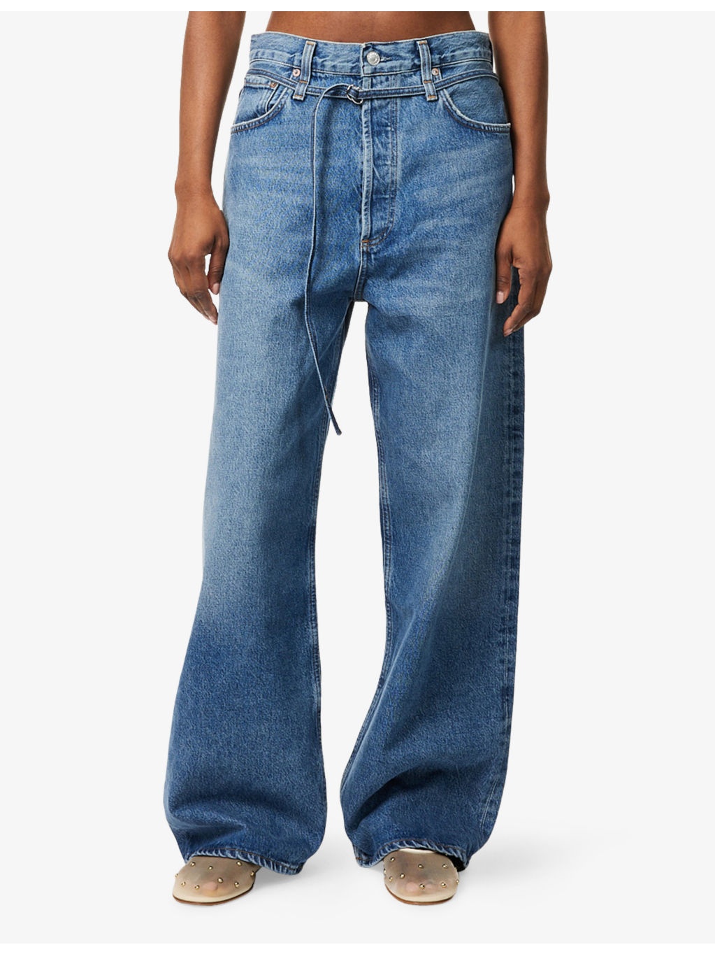 Emmi Wide-Leg Belted Denim Jeans - 3