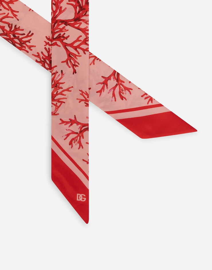 Coral-print silk scarf with pink background - 2