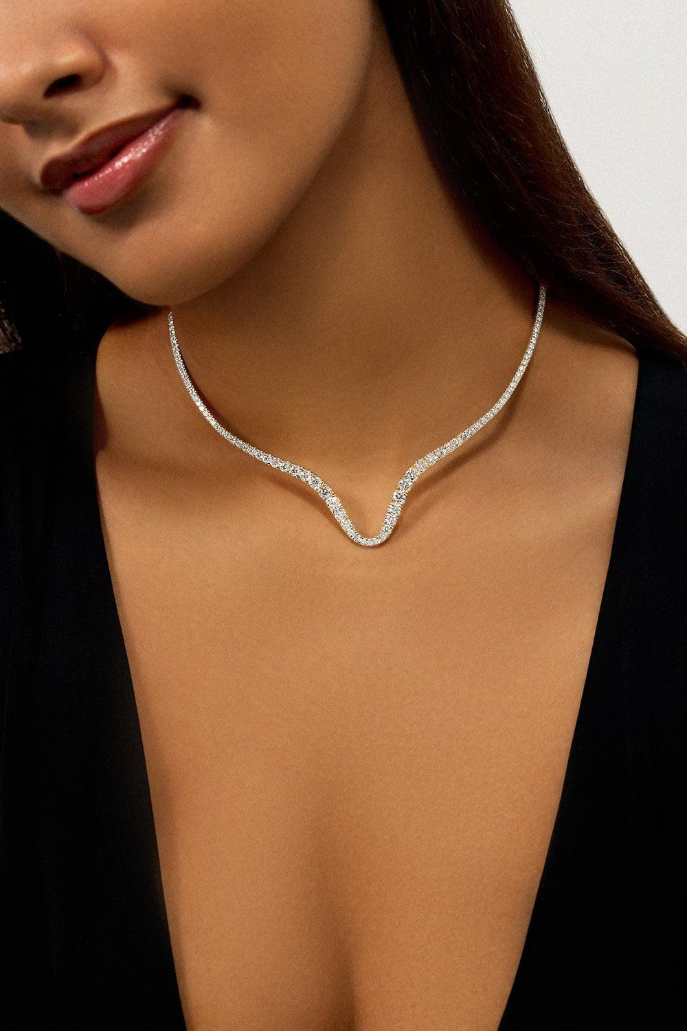 Clara Curved Diamond Collar Necklace - Yellow Gold - 2