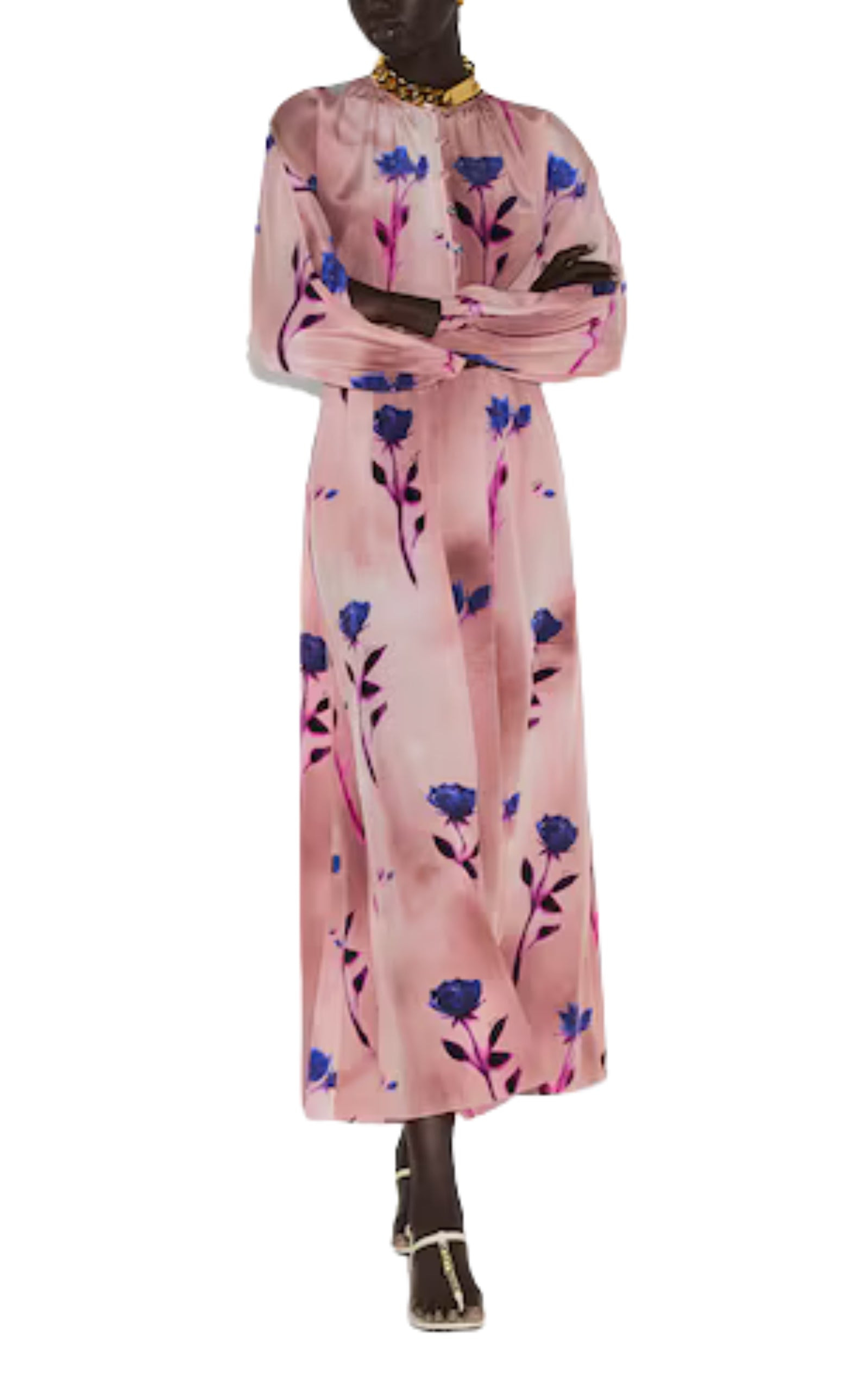 Gucci Pink Dress - SILK CRÊPE DE CHINE FLORAL PRINT DRESS - 5