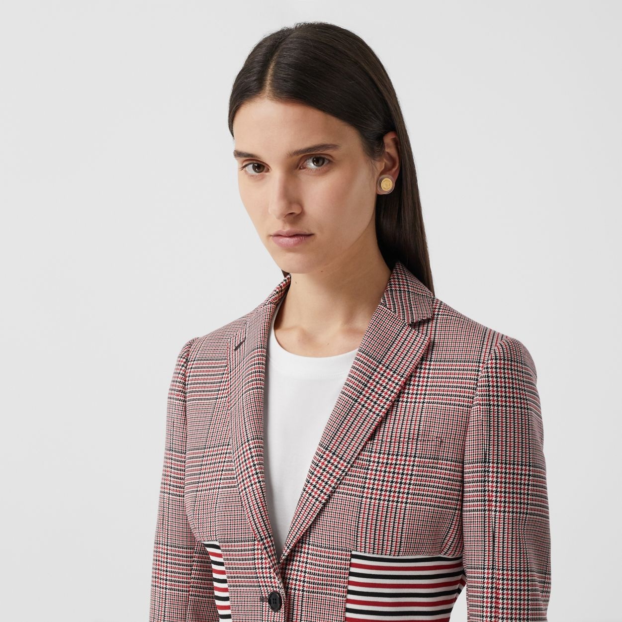 Knitted Panel Houndstooth Check Wool Jacket - 3