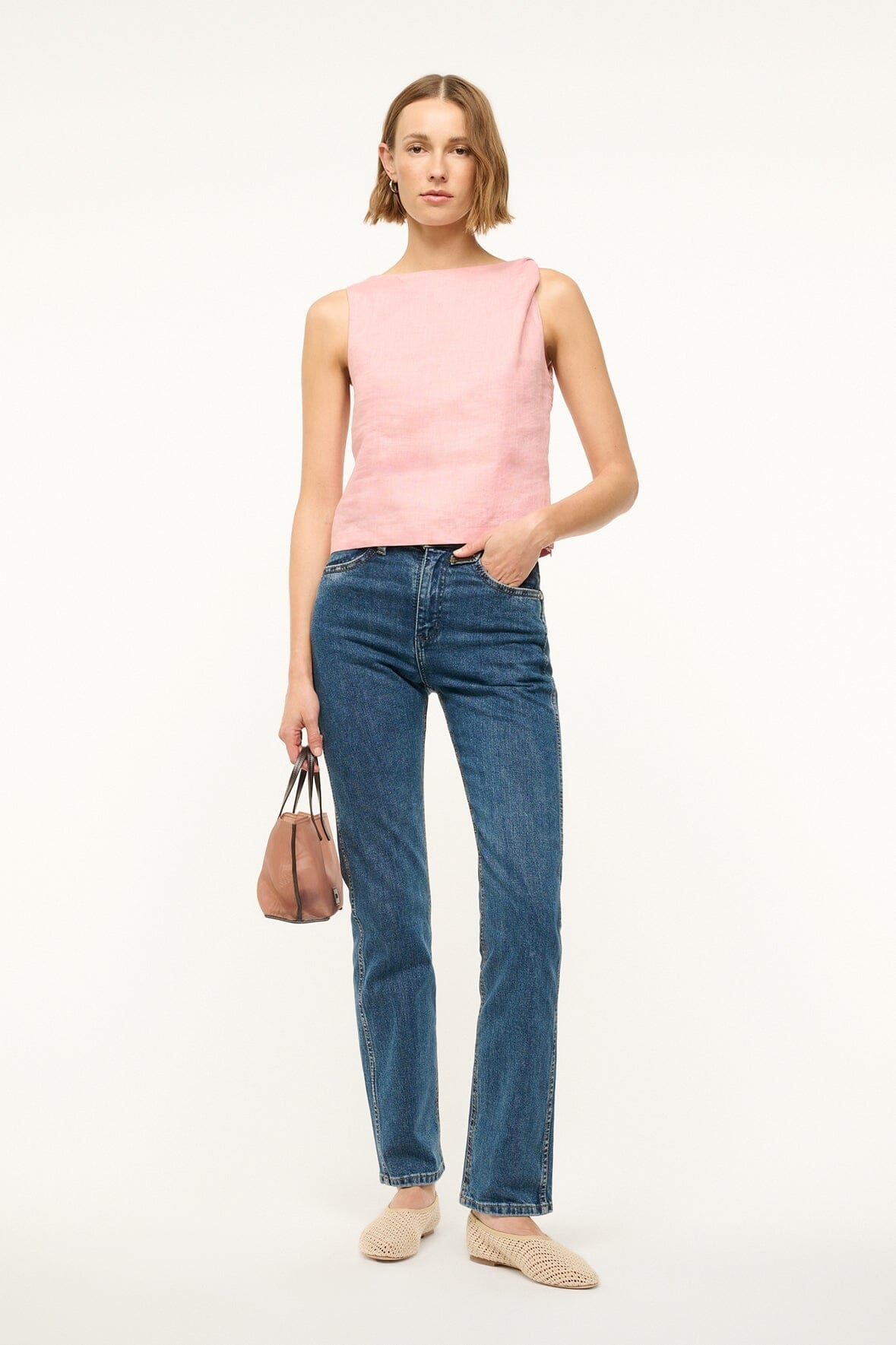 STAUD BOA LINEN TOP FADED BLUSH - 3