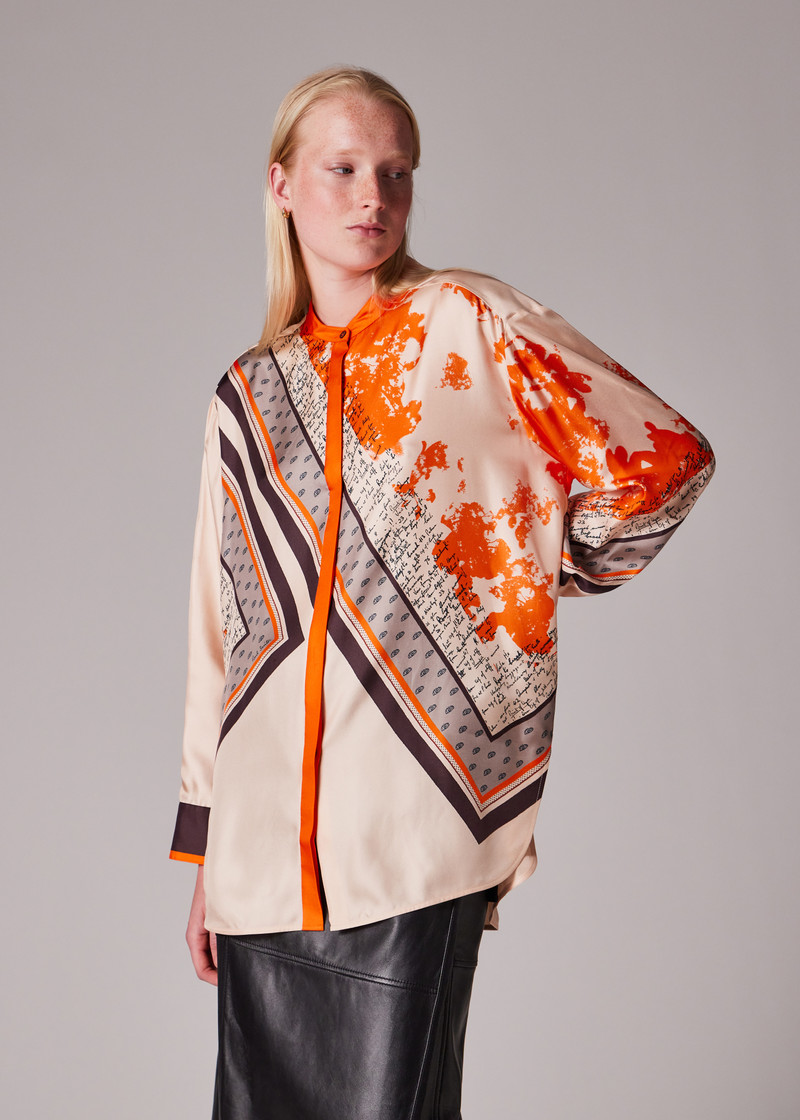 Women's Orange 'Travel Scarf' Silk Shirt 8