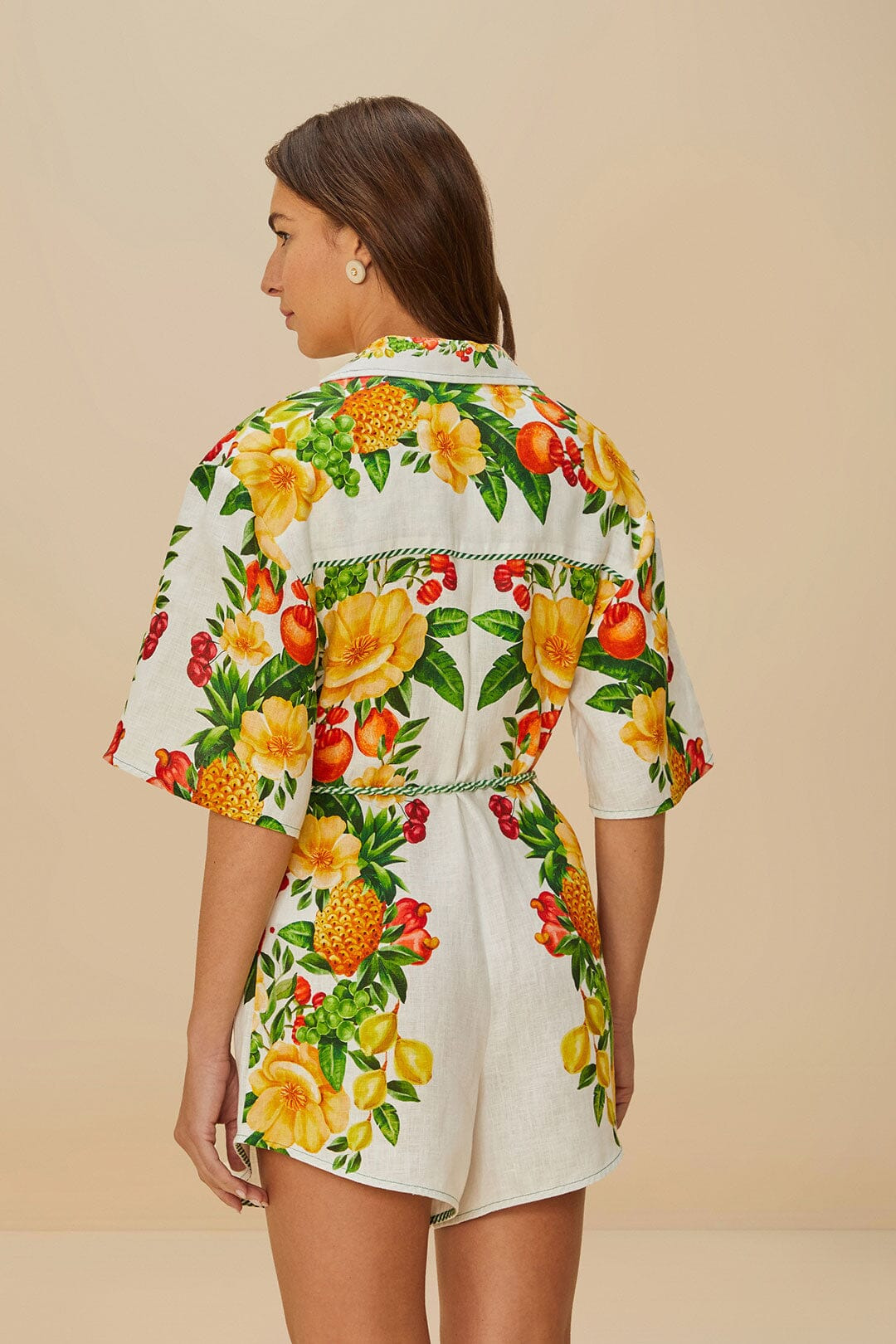 Off-White Picnic Flowers Euroflax™ Premium Linen Romper - 4