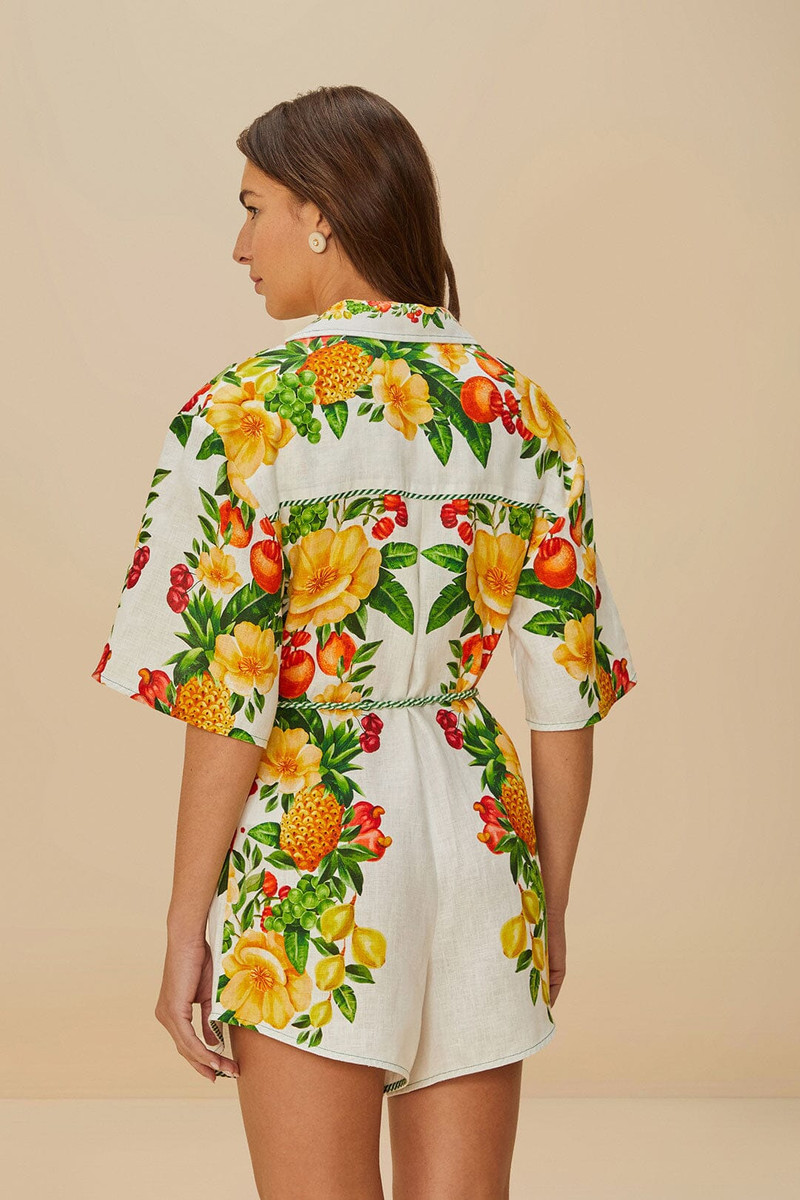 Off-White Picnic Flowers Euroflax™ Premium Linen Romper 4