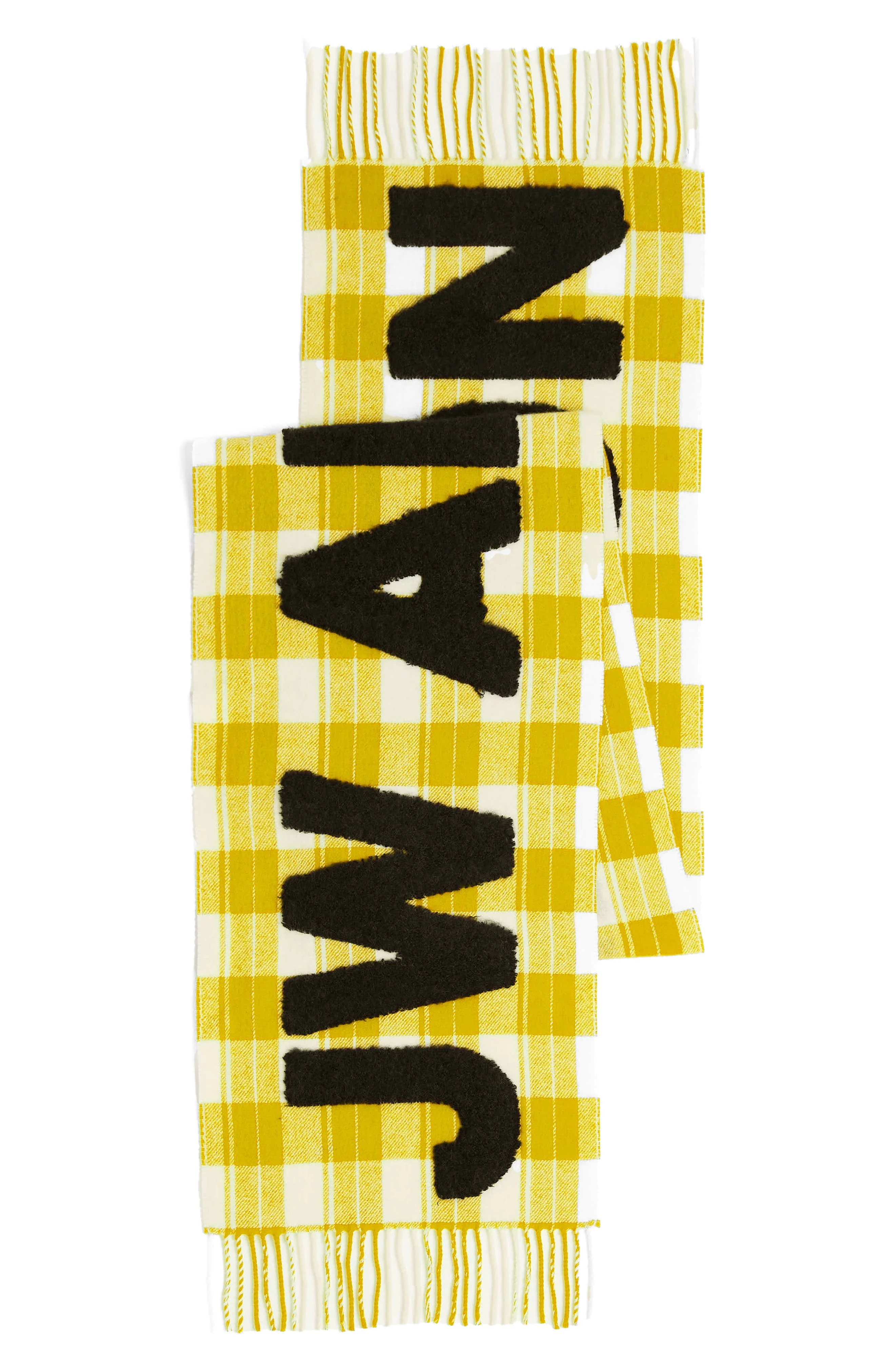 JW Anderson Logo Wool & Alpaca Blend Fringe Scarf in Yellow at Nordstrom - 1
