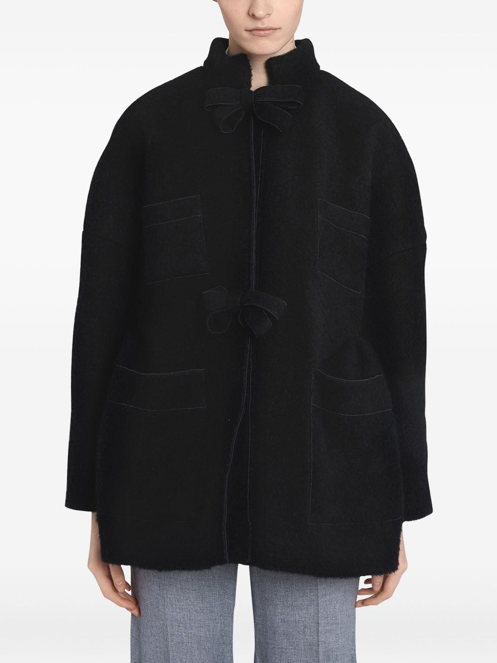 bow-detailed patch-pocket coat - 6