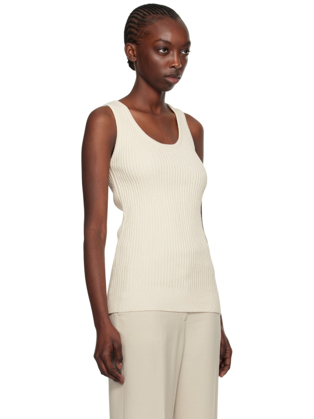 Beige Textured Tank Top - 2