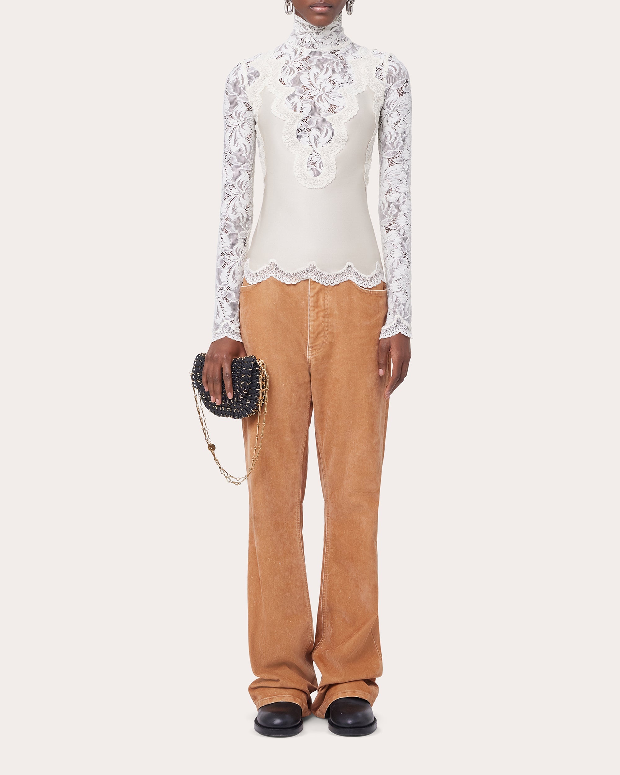 Lace Jersey Mock Neck Top - 2