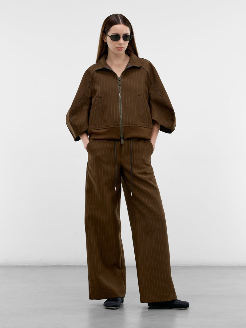 sacai Brown Pinstripe Matelassé Layered Pants outlook