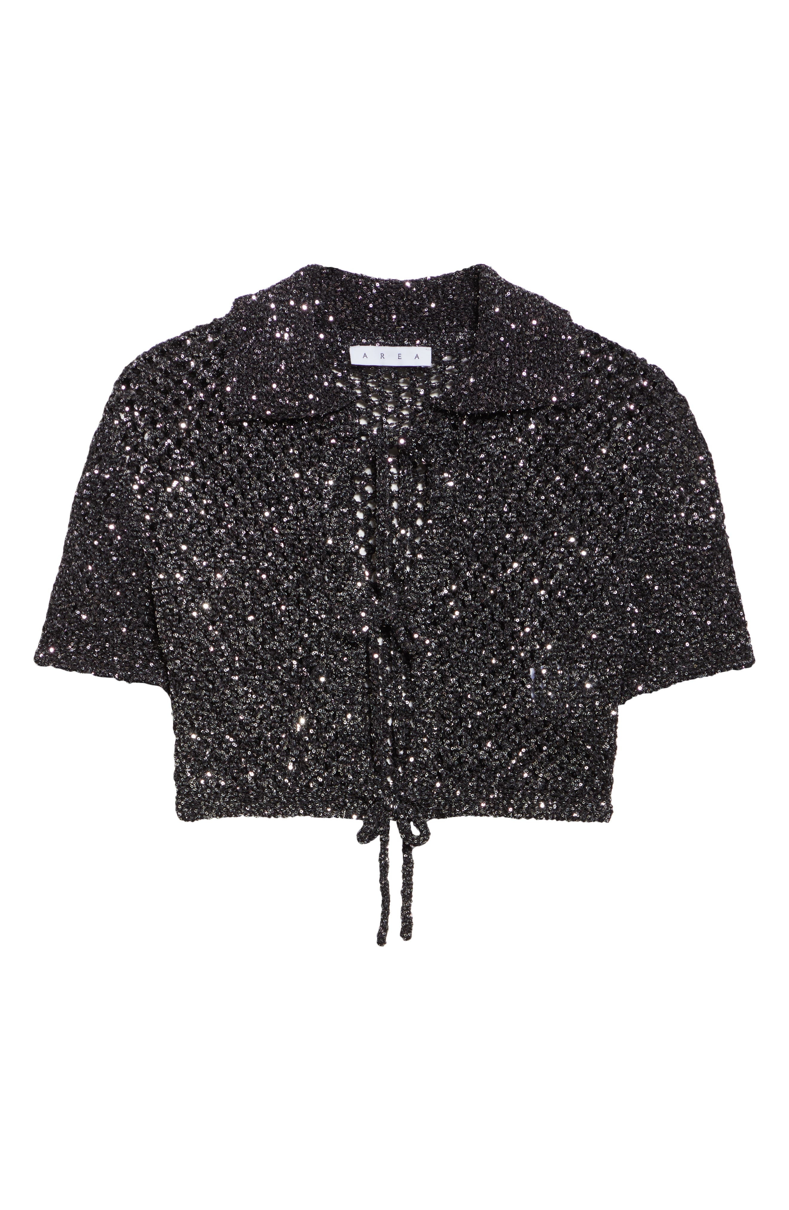 Area Sequin Crochet Crop Cardigan in Black at Nordstrom - 6