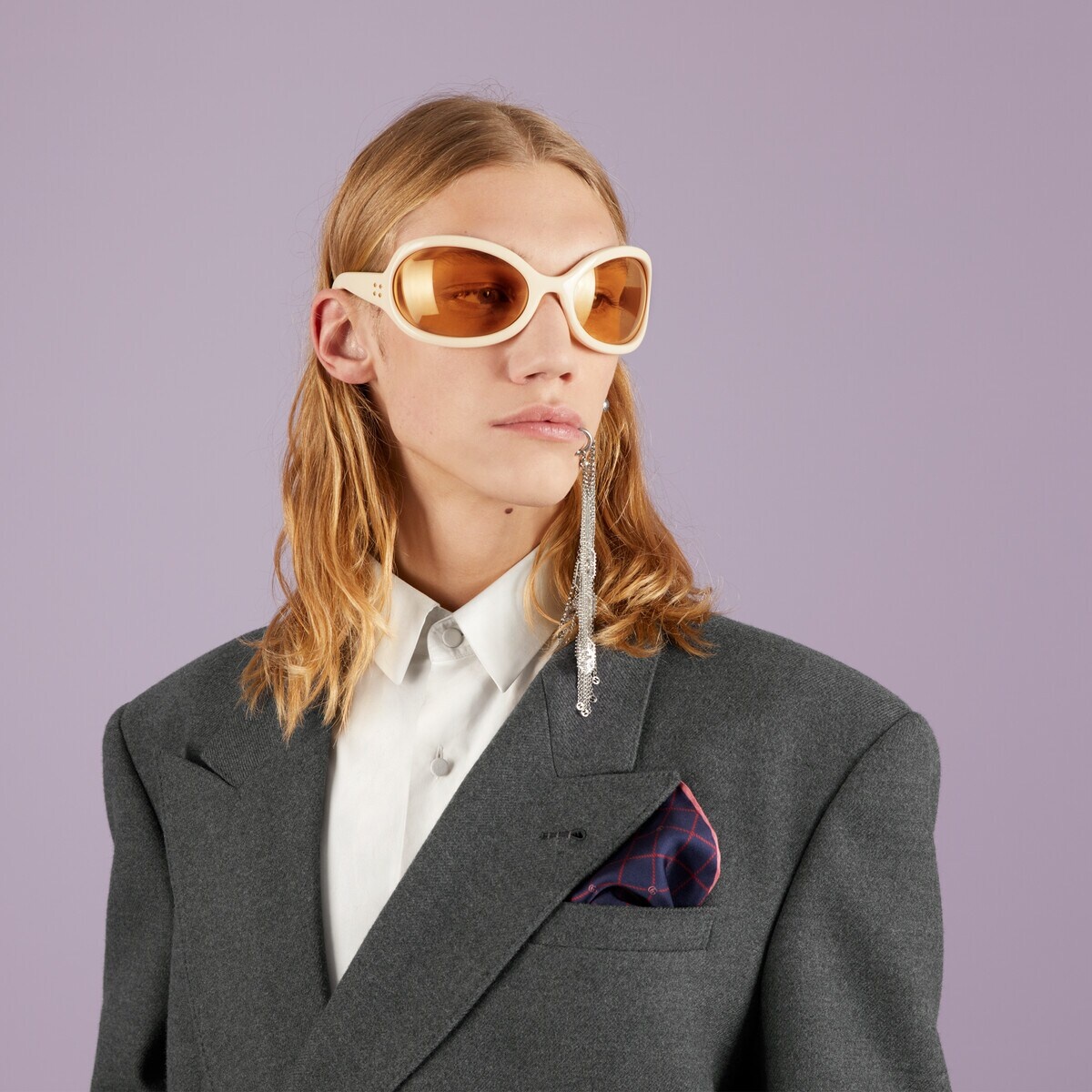 Double G and check silk pocket square - 3