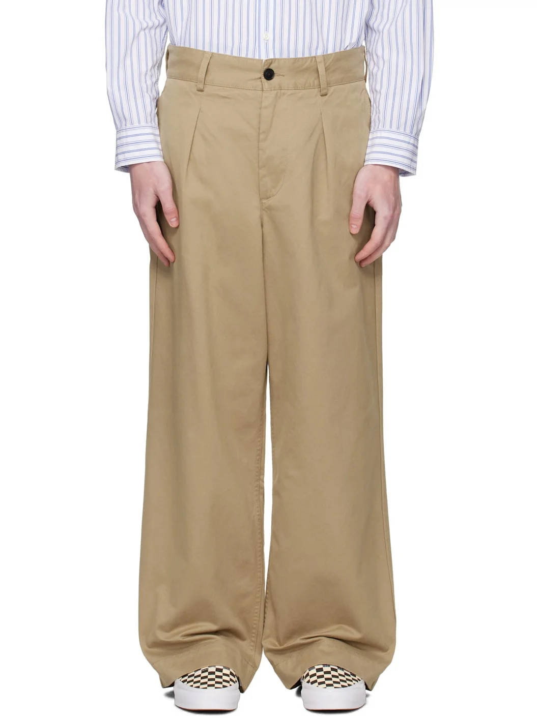 Khaki Single-Pleat Baggy Trousers - 1